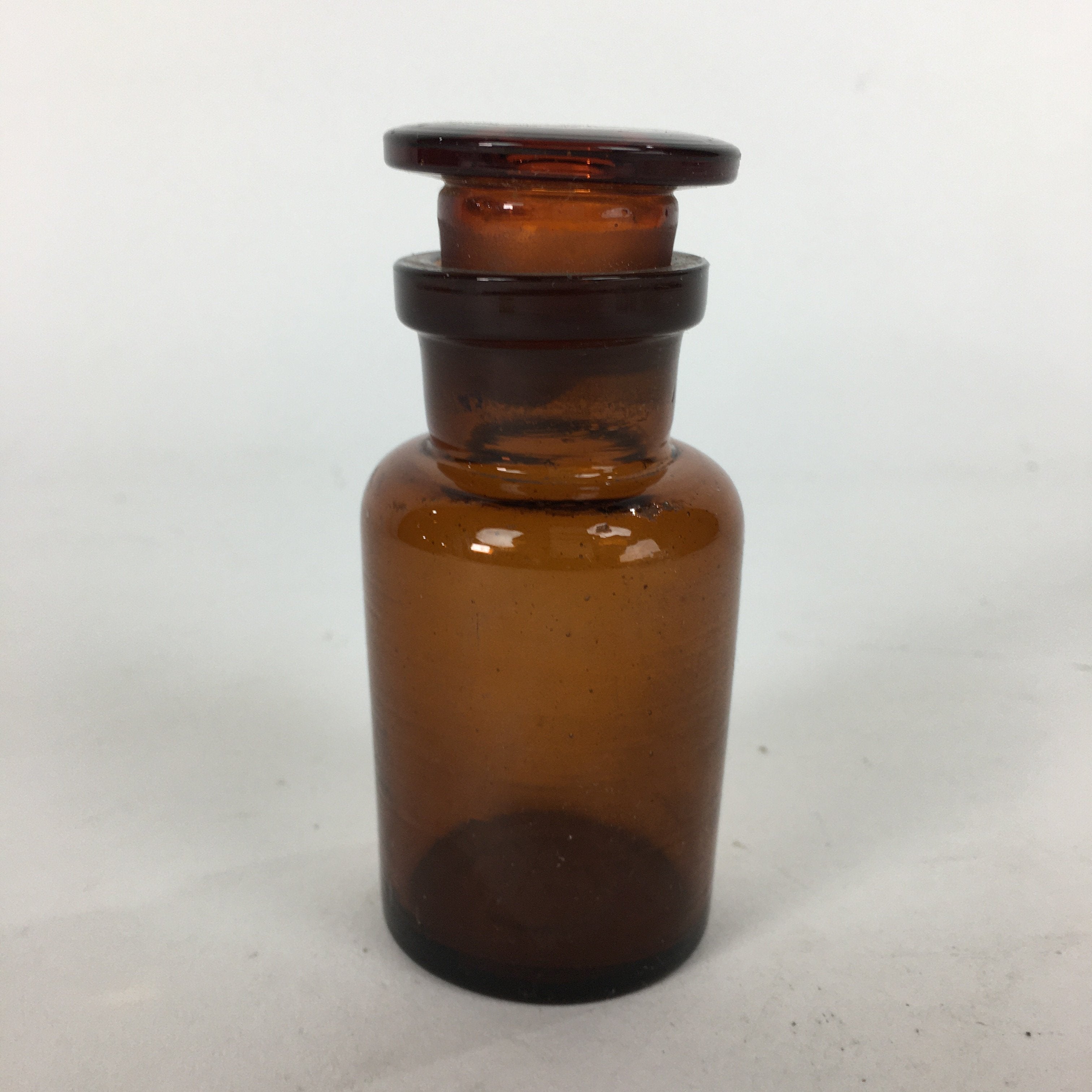 Japanese Lidded Glass Medicine Bottle Vtg Amber Color Glass 9 cm Vase MB16