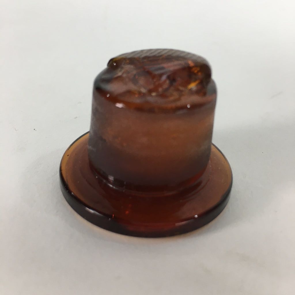 Japanese Lidded Glass Medicine Bottle Vtg Amber Color Glass 9 cm Vase MB16