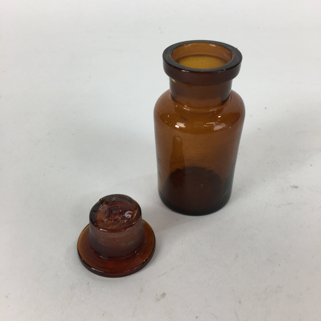 Japanese Lidded Glass Medicine Bottle Vtg Amber Color Glass 9 cm Vase MB16