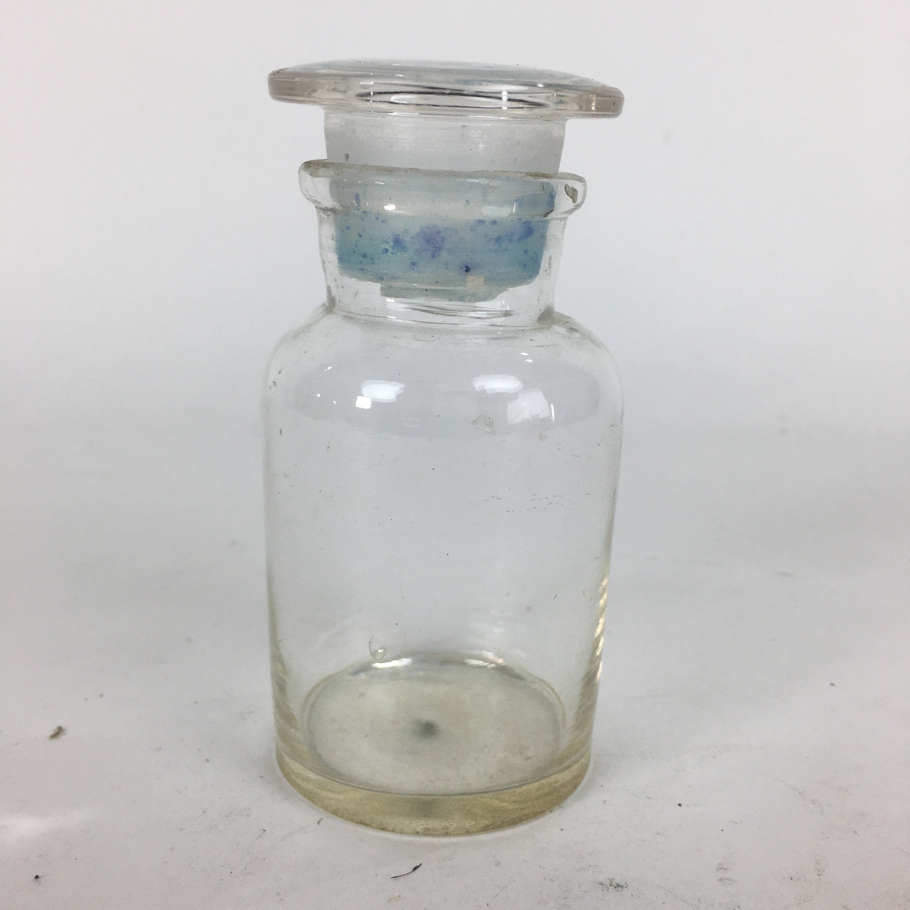 Japanese Lidded Glass Medicine Bottle Vtg Clear Color Glass 10.5 cm Vase MB21