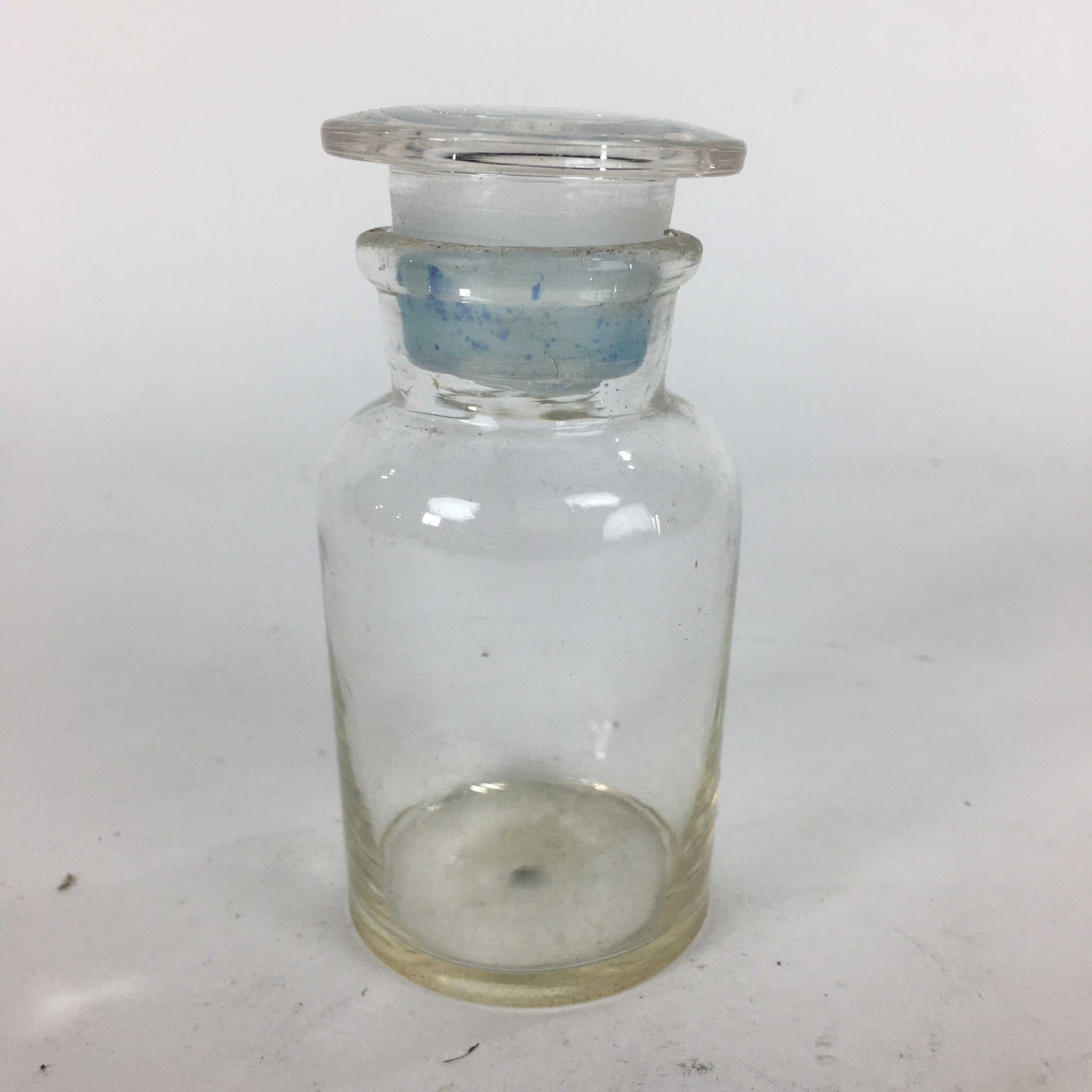 Japanese Lidded Glass Medicine Bottle Vtg Clear Color Glass 10.5 cm Vase MB21