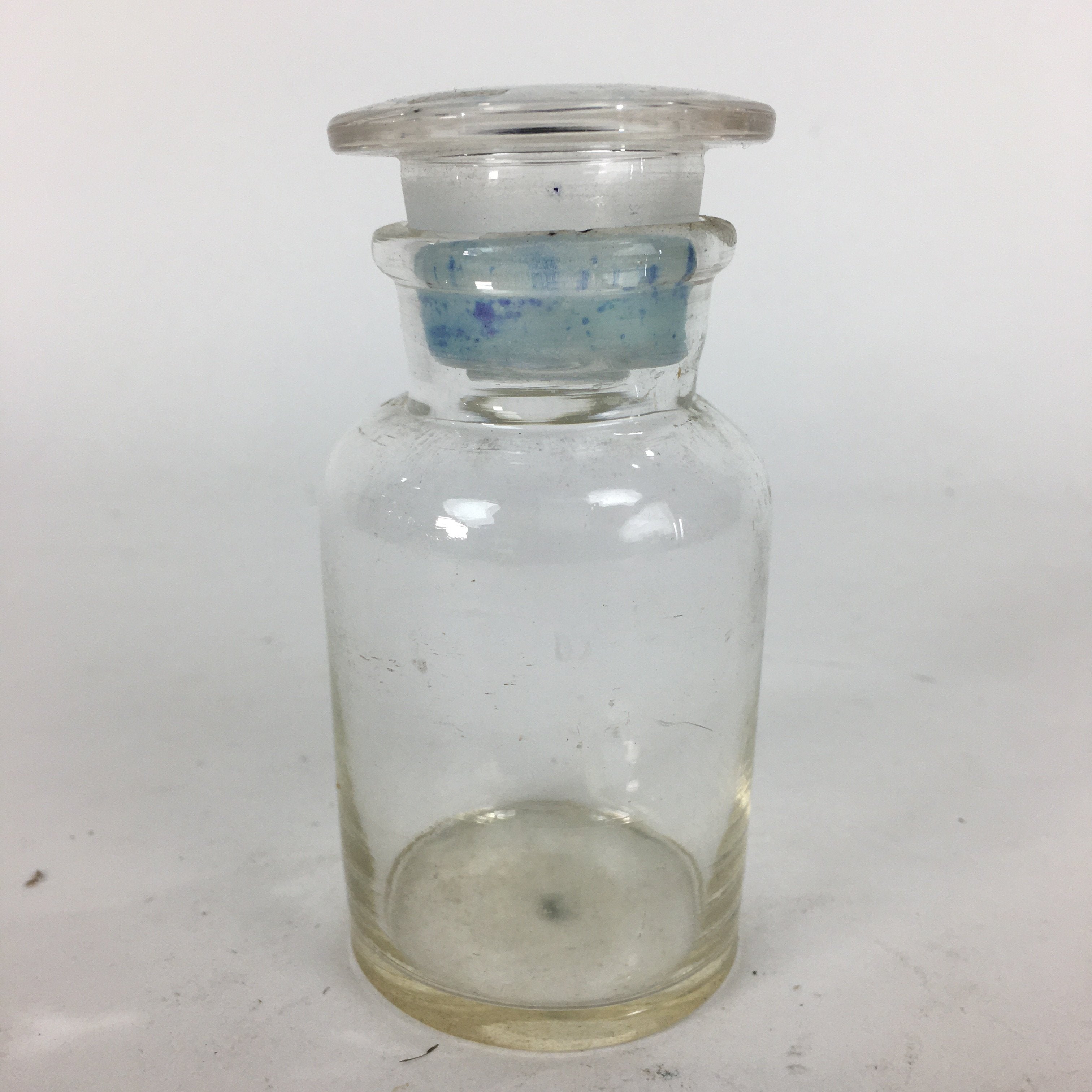 Japanese Lidded Glass Medicine Bottle Vtg Clear Color Glass 10.5 cm Vase MB21