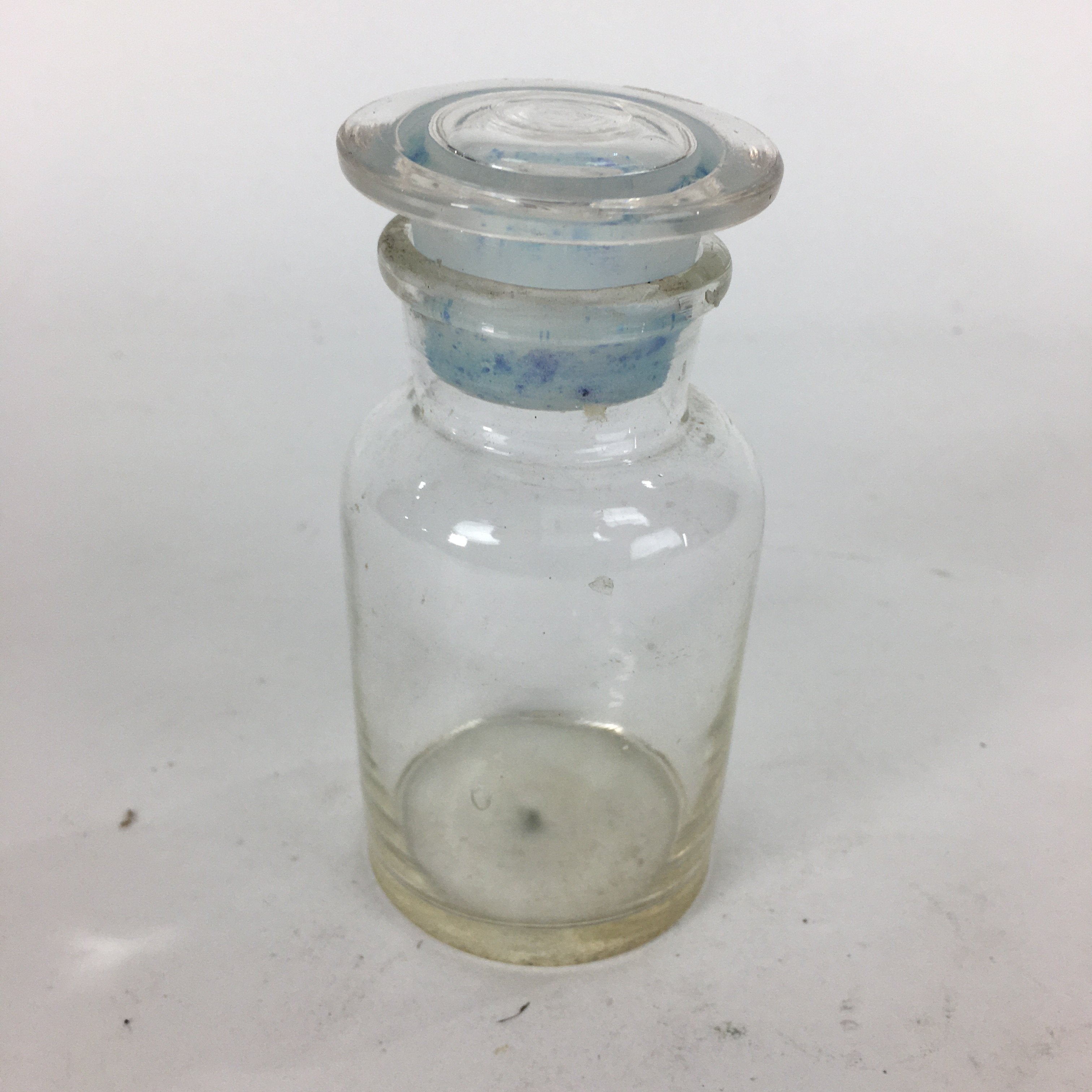 Japanese Lidded Glass Medicine Bottle Vtg Clear Color Glass 10.5 cm Vase MB21