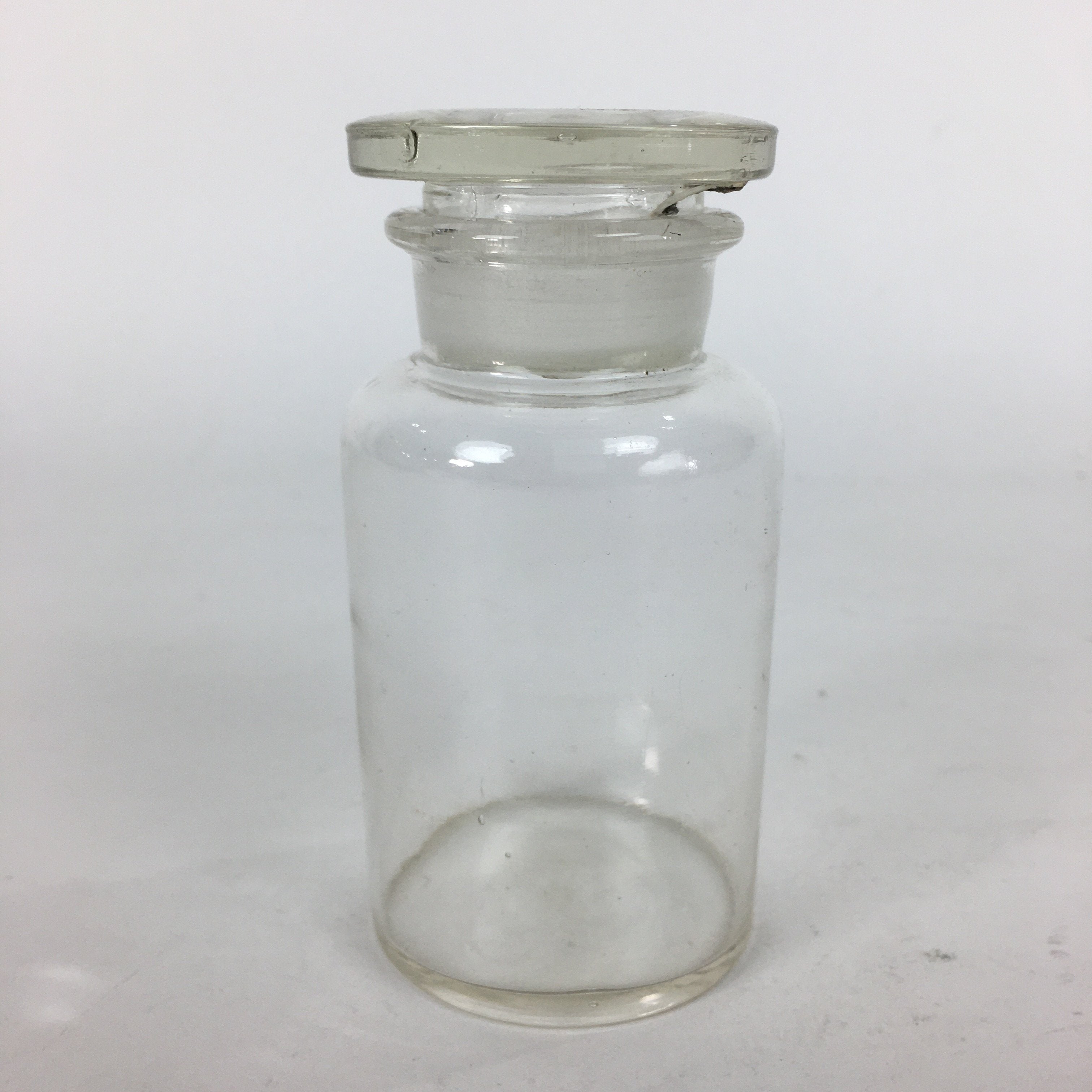 Japanese Lidded Glass Medicine Bottle Vtg Clear Color Glass 10.5 cm Vase MB22