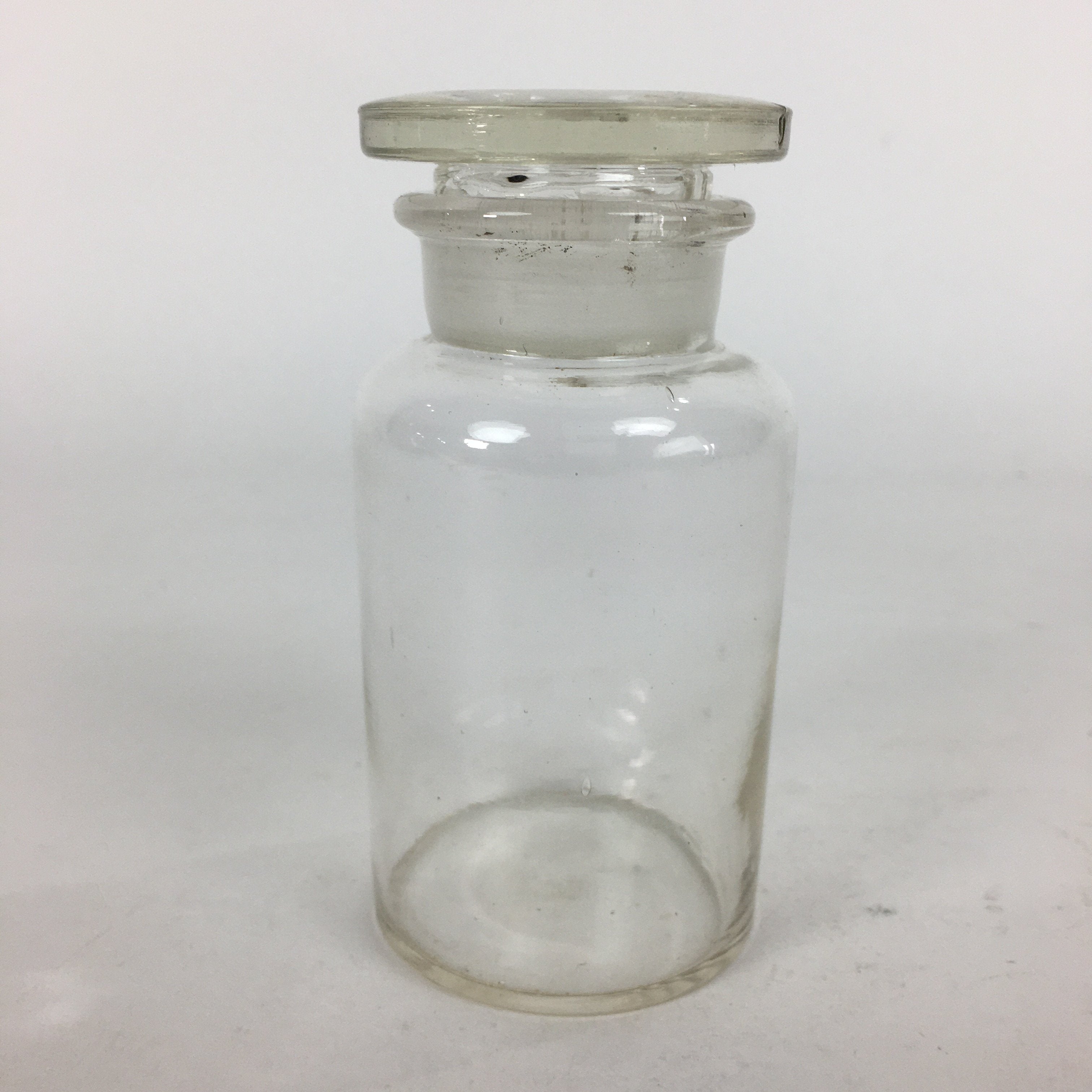 Japanese Lidded Glass Medicine Bottle Vtg Clear Color Glass 10.5 cm Vase MB22