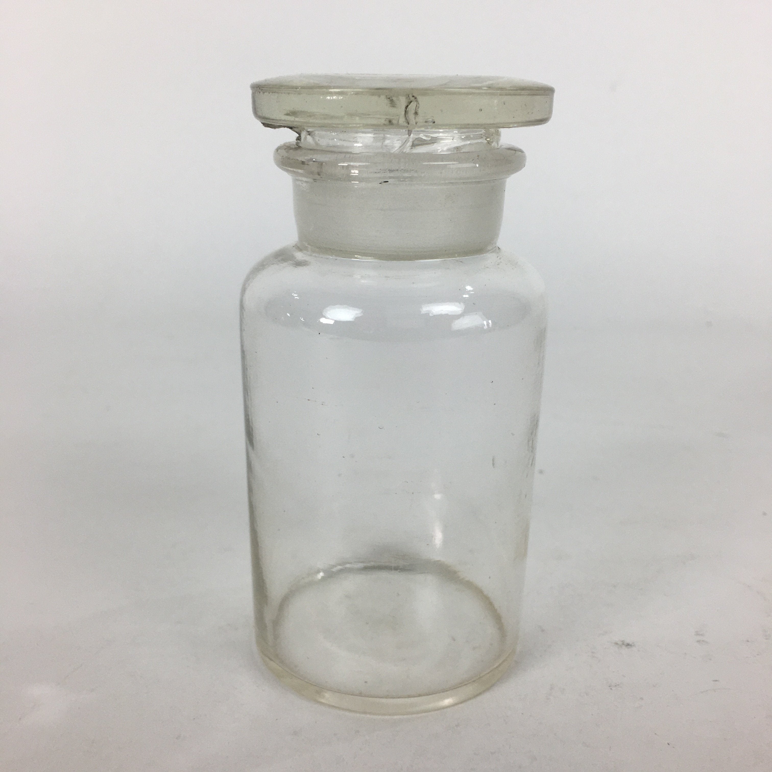 Japanese Lidded Glass Medicine Bottle Vtg Clear Color Glass 10.5 cm Vase MB22