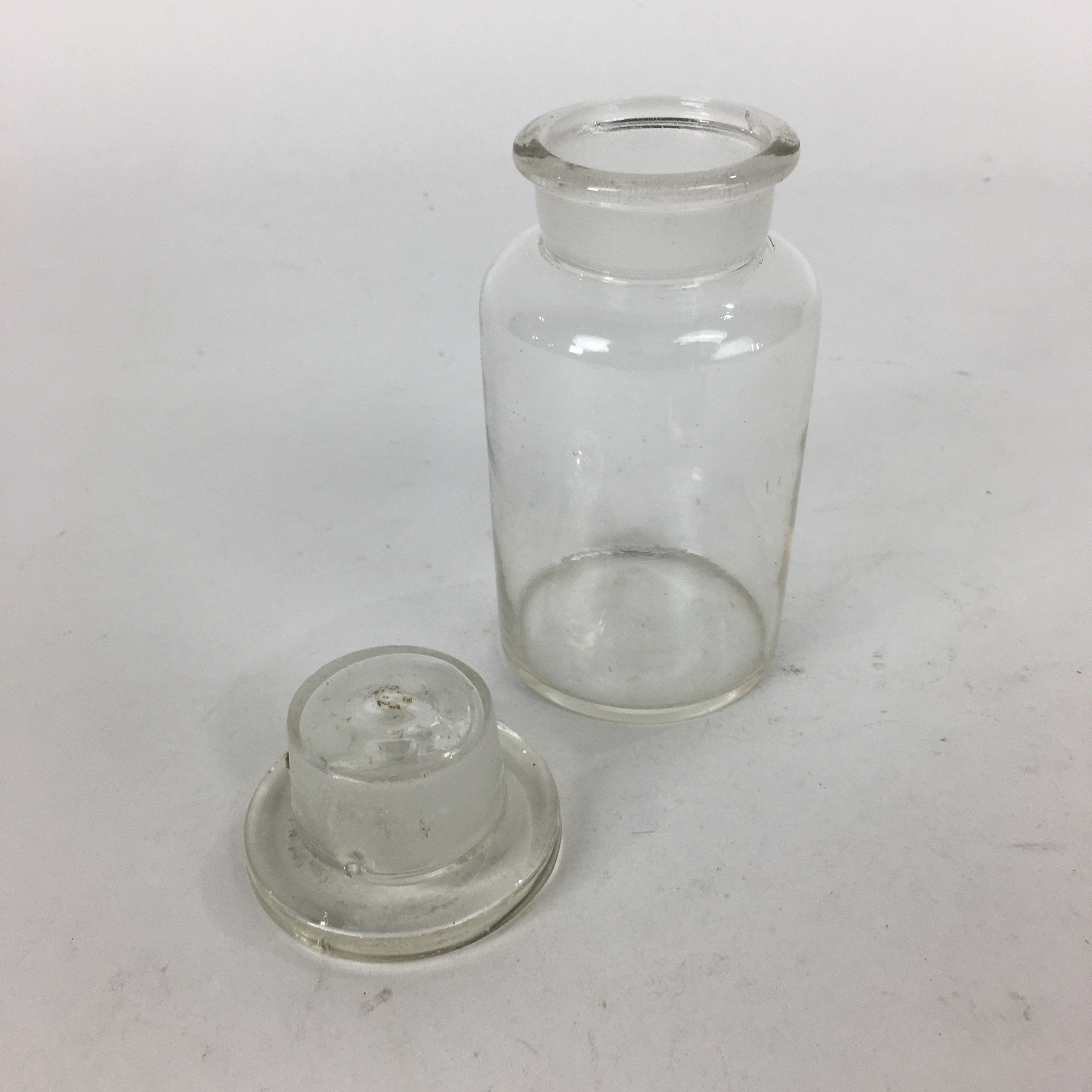 Japanese Lidded Glass Medicine Bottle Vtg Clear Color Glass 10.5 cm Vase MB22