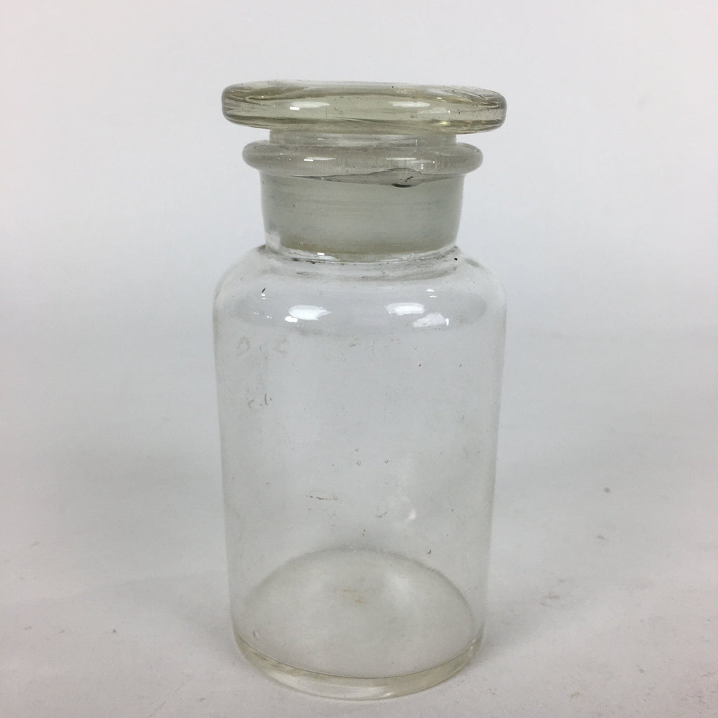 Japanese Lidded Glass Medicine Bottle Vtg Clear Color Glass 10.5 cm Vase MB24