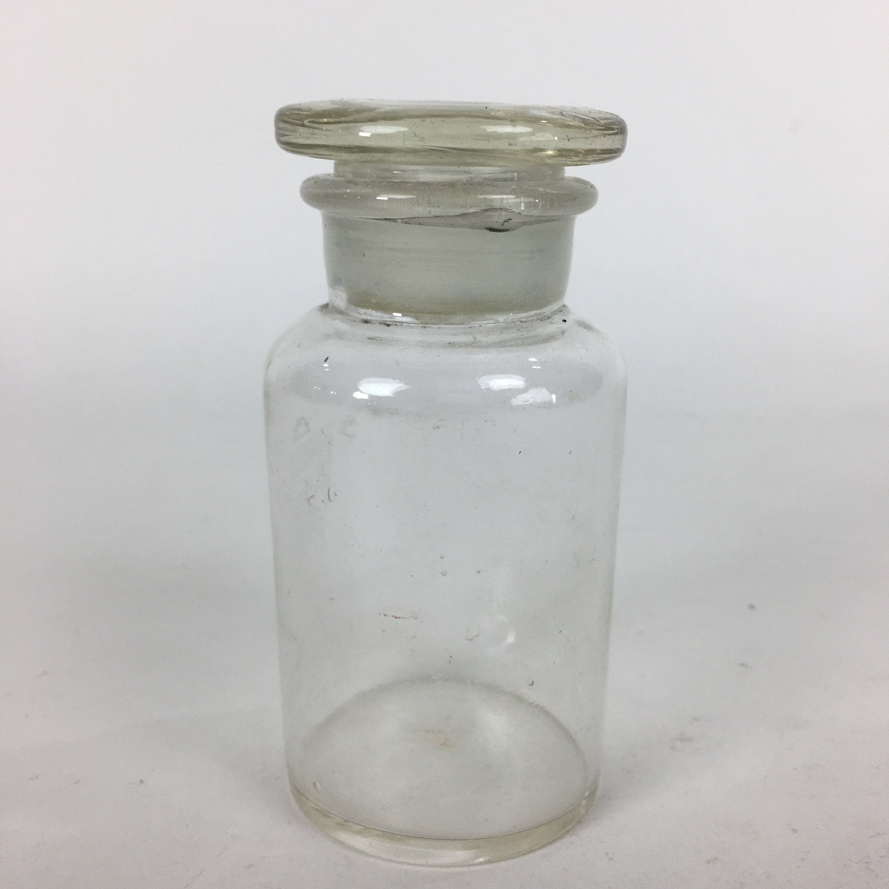 Japanese Lidded Glass Medicine Bottle Vtg Clear Color Glass 10.5 cm Vase MB24