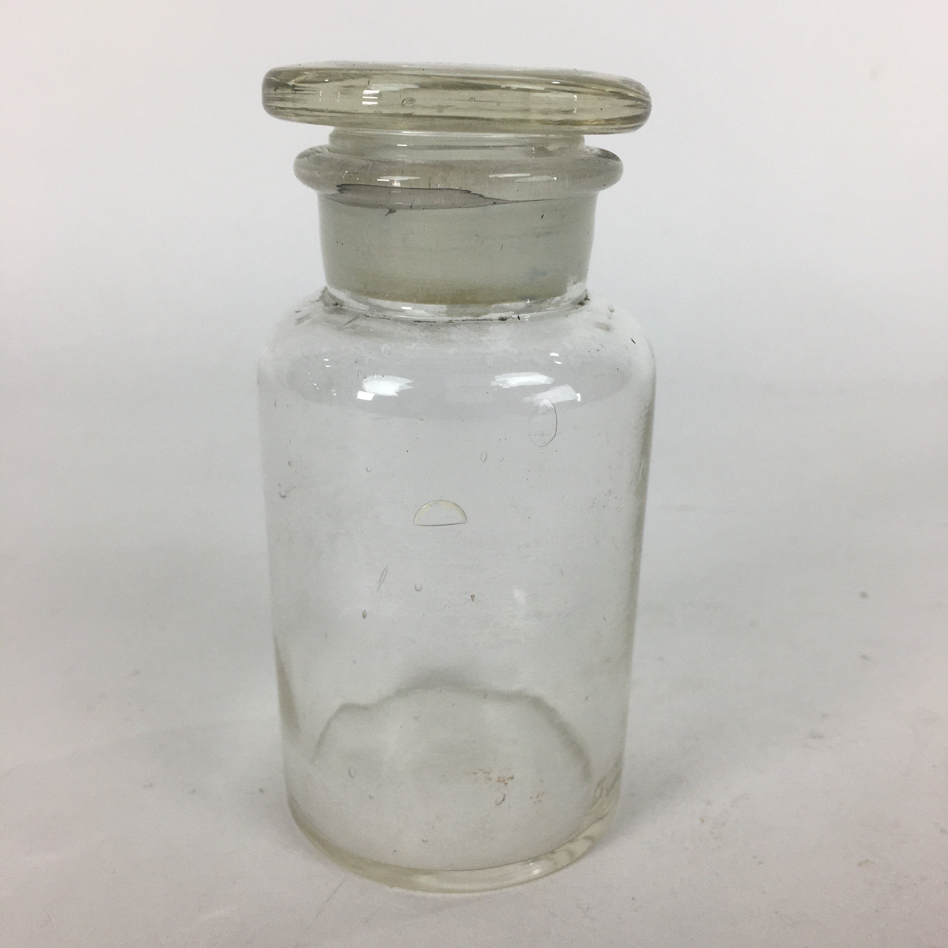 Japanese Lidded Glass Medicine Bottle Vtg Clear Color Glass 10.5 cm Vase MB24