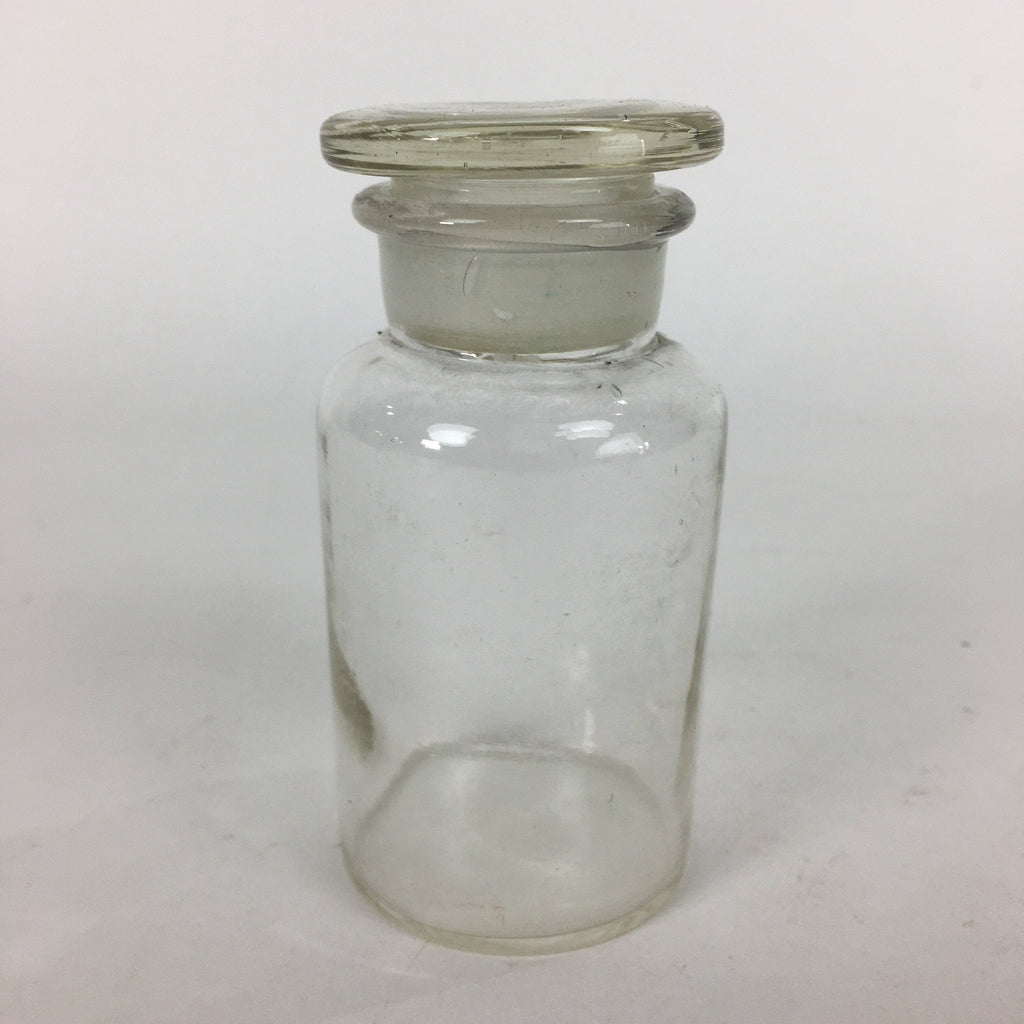 Japanese Lidded Glass Medicine Bottle Vtg Clear Color Glass 10.5 cm Vase MB24