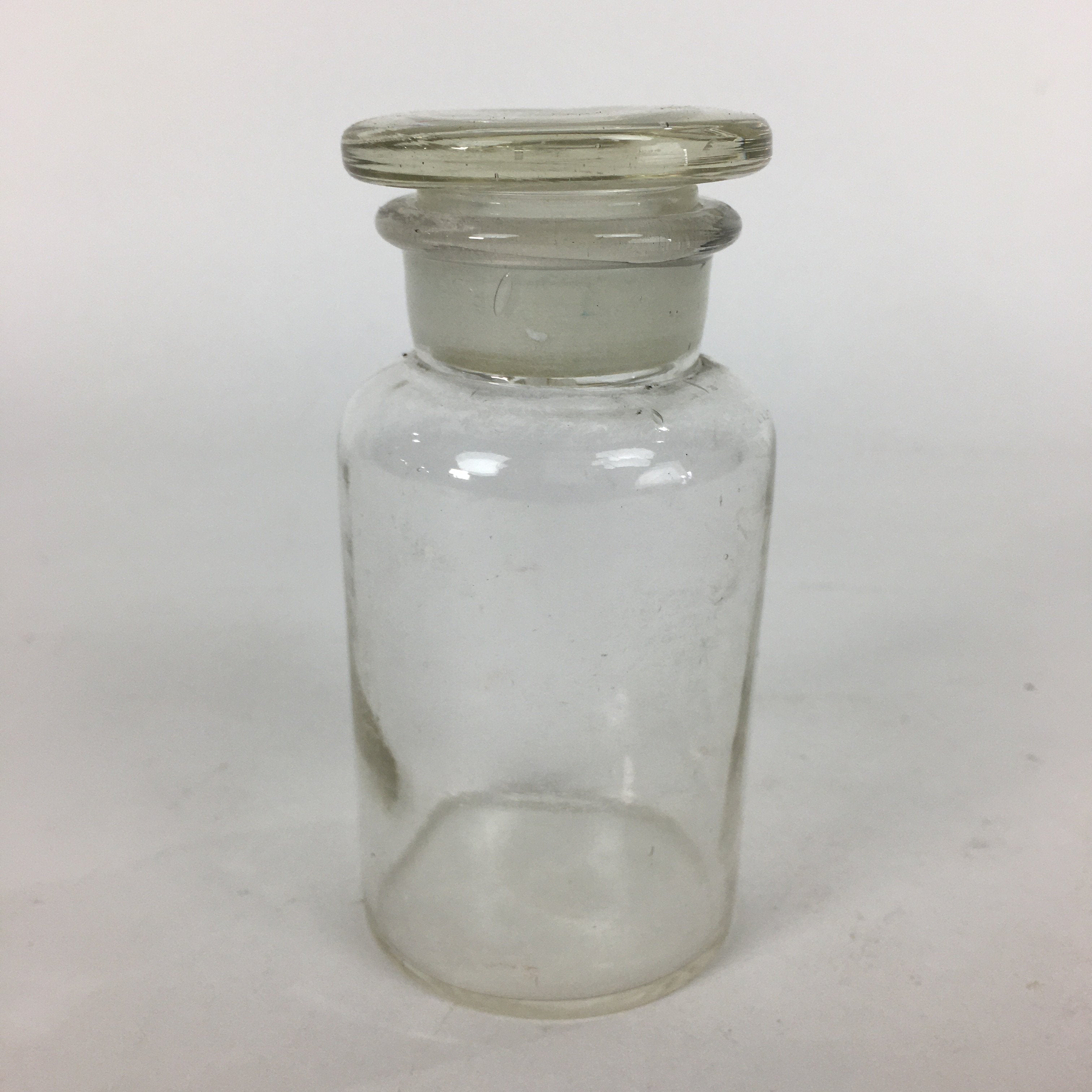 Japanese Lidded Glass Medicine Bottle Vtg Clear Color Glass 10.5 cm Vase MB24