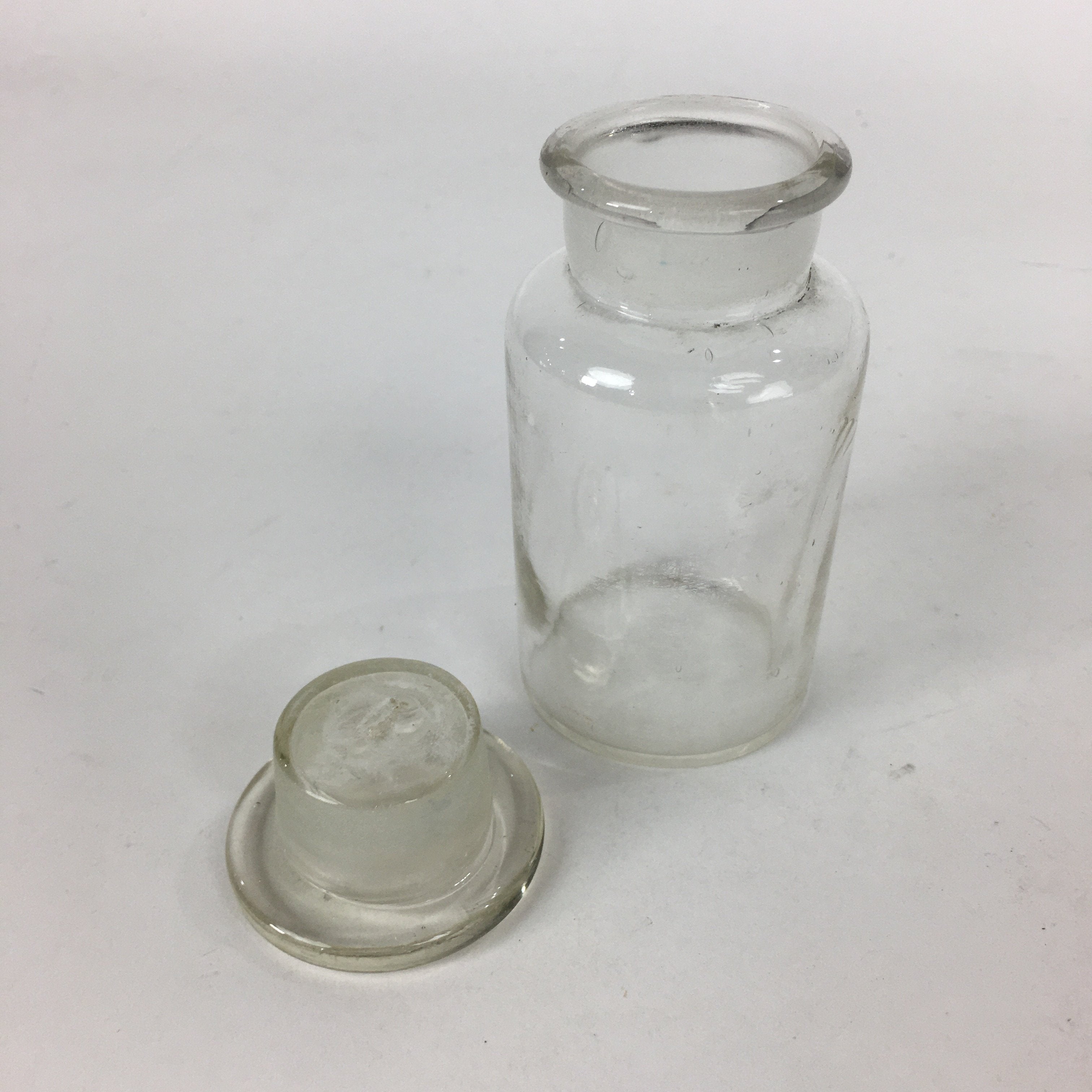 Japanese Lidded Glass Medicine Bottle Vtg Clear Color Glass 10.5 cm Vase MB24