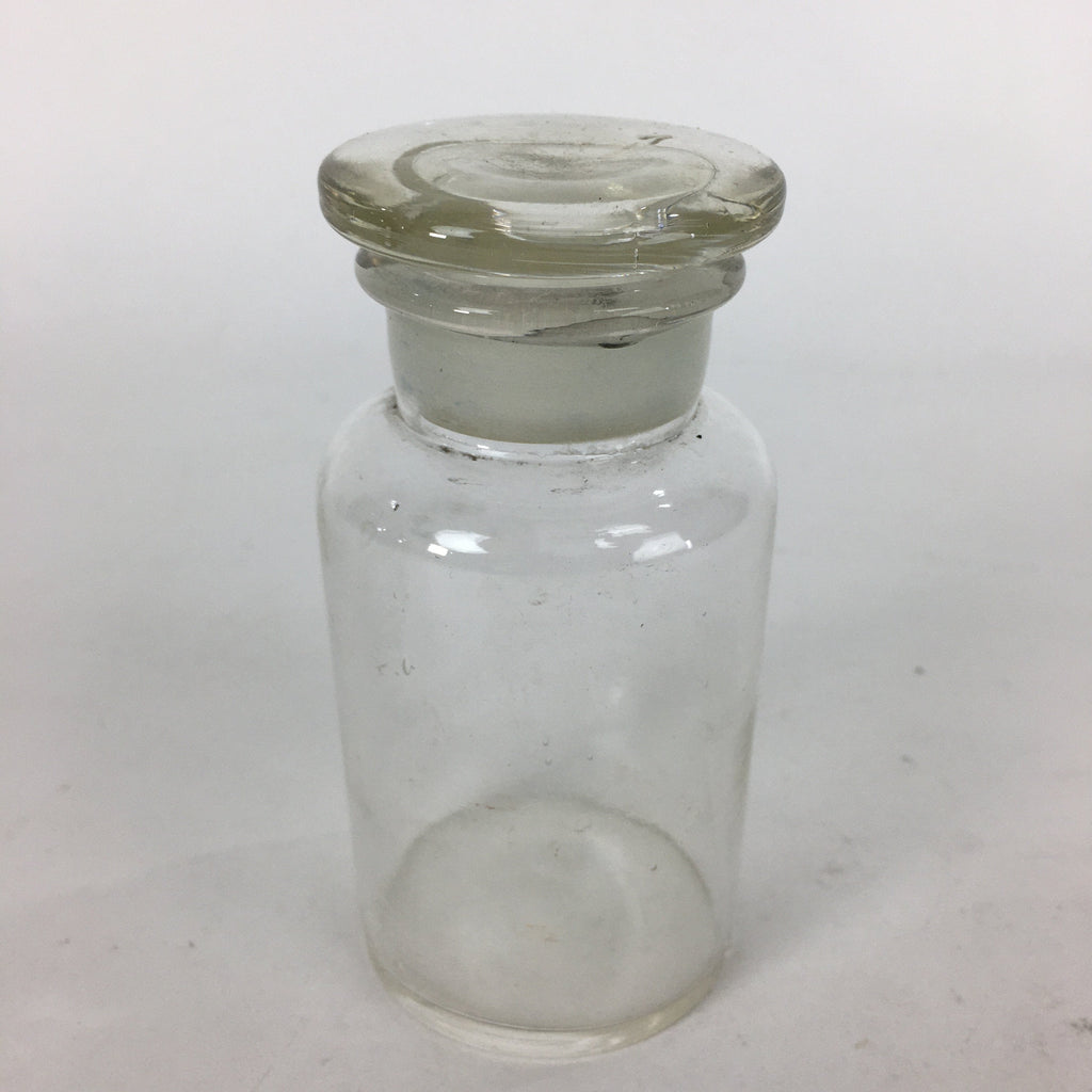 Japanese Lidded Glass Medicine Bottle Vtg Clear Color Glass 10.5 cm Vase MB24