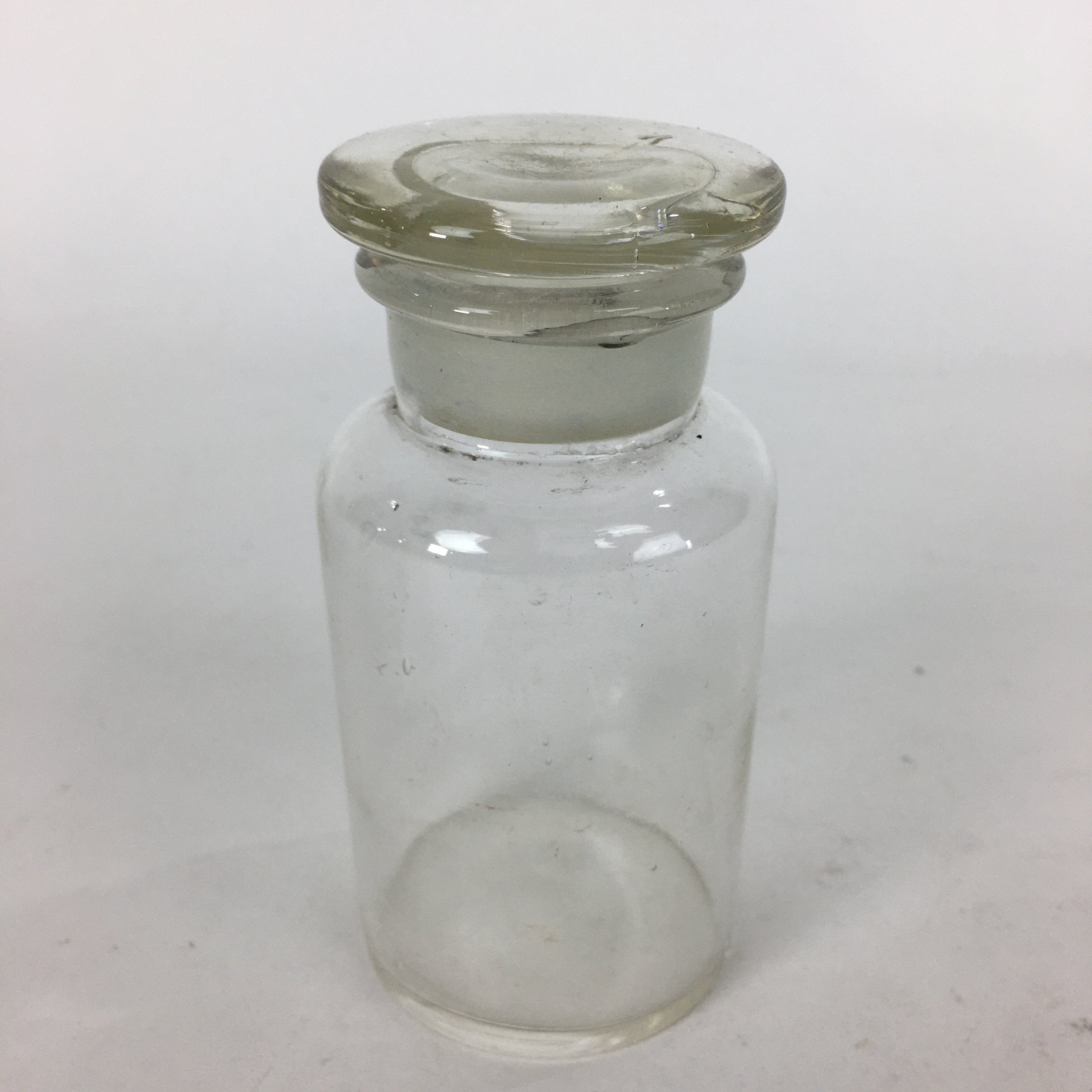 Japanese Lidded Glass Medicine Bottle Vtg Clear Color Glass 10.5 cm Vase MB24