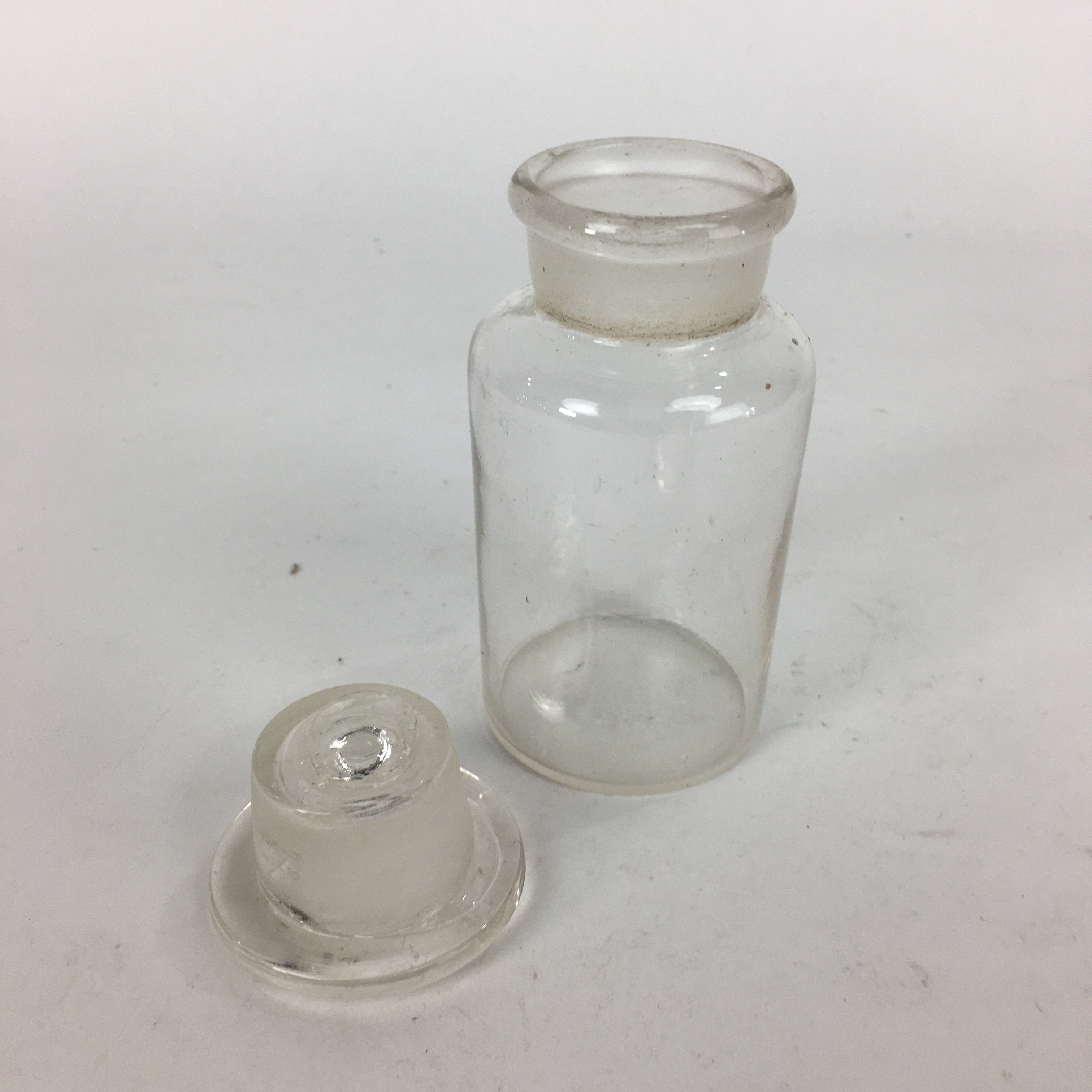 Japanese Lidded Glass Medicine Bottle Vtg Clear Color Glass 11 cm Vase MB20