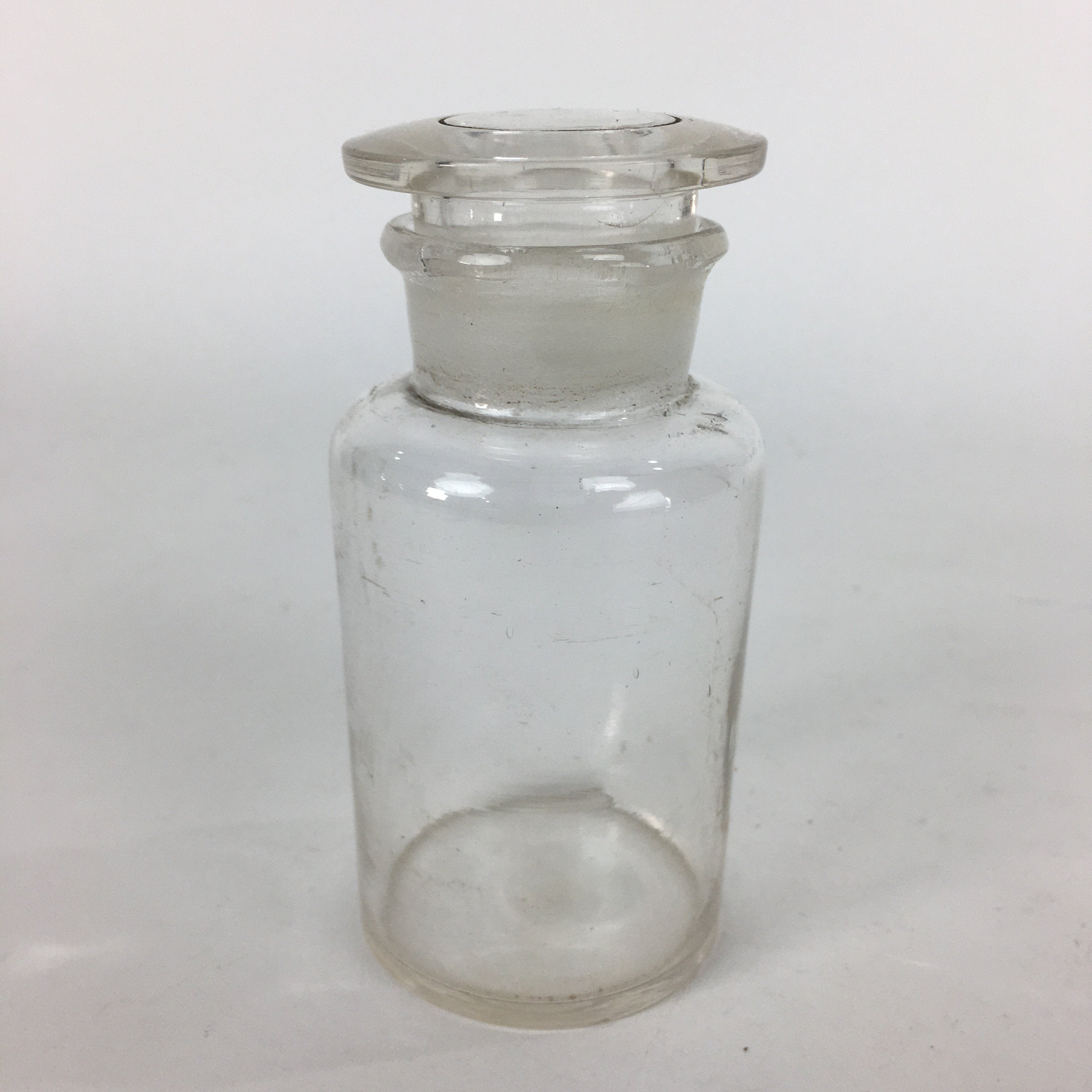 Japanese Lidded Glass Medicine Bottle Vtg Clear Color Glass 11 cm Vase MB25