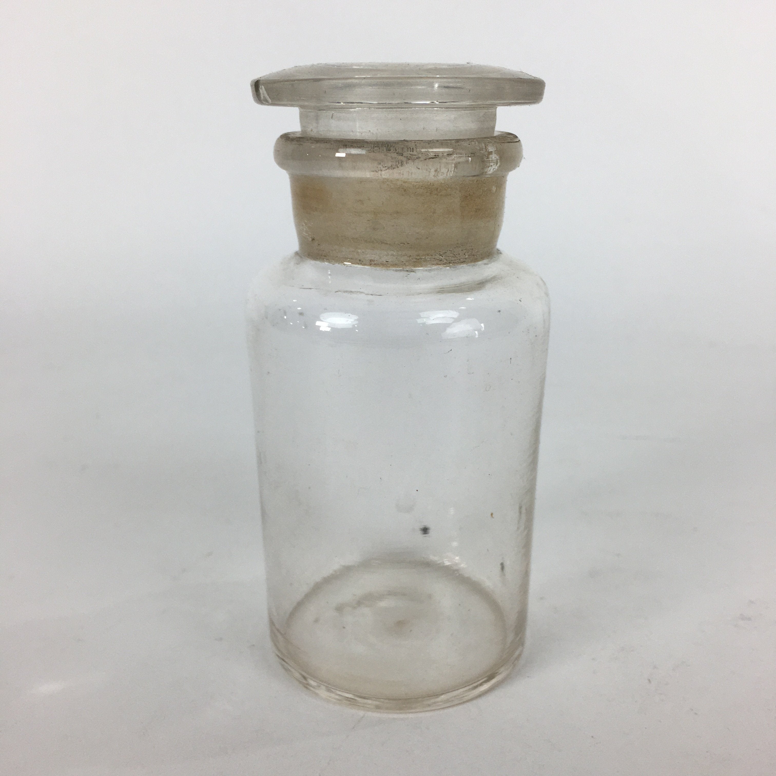 Japanese Lidded Glass Medicine Bottle Vtg Clear Color Glass 11.5 cm Vase MB23