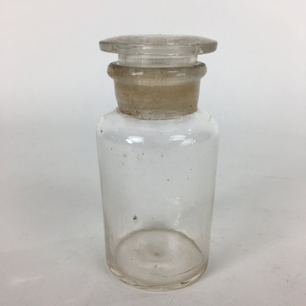 Japanese Lidded Glass Medicine Bottle Vtg Clear Color Glass 11.5 cm Vase MB23