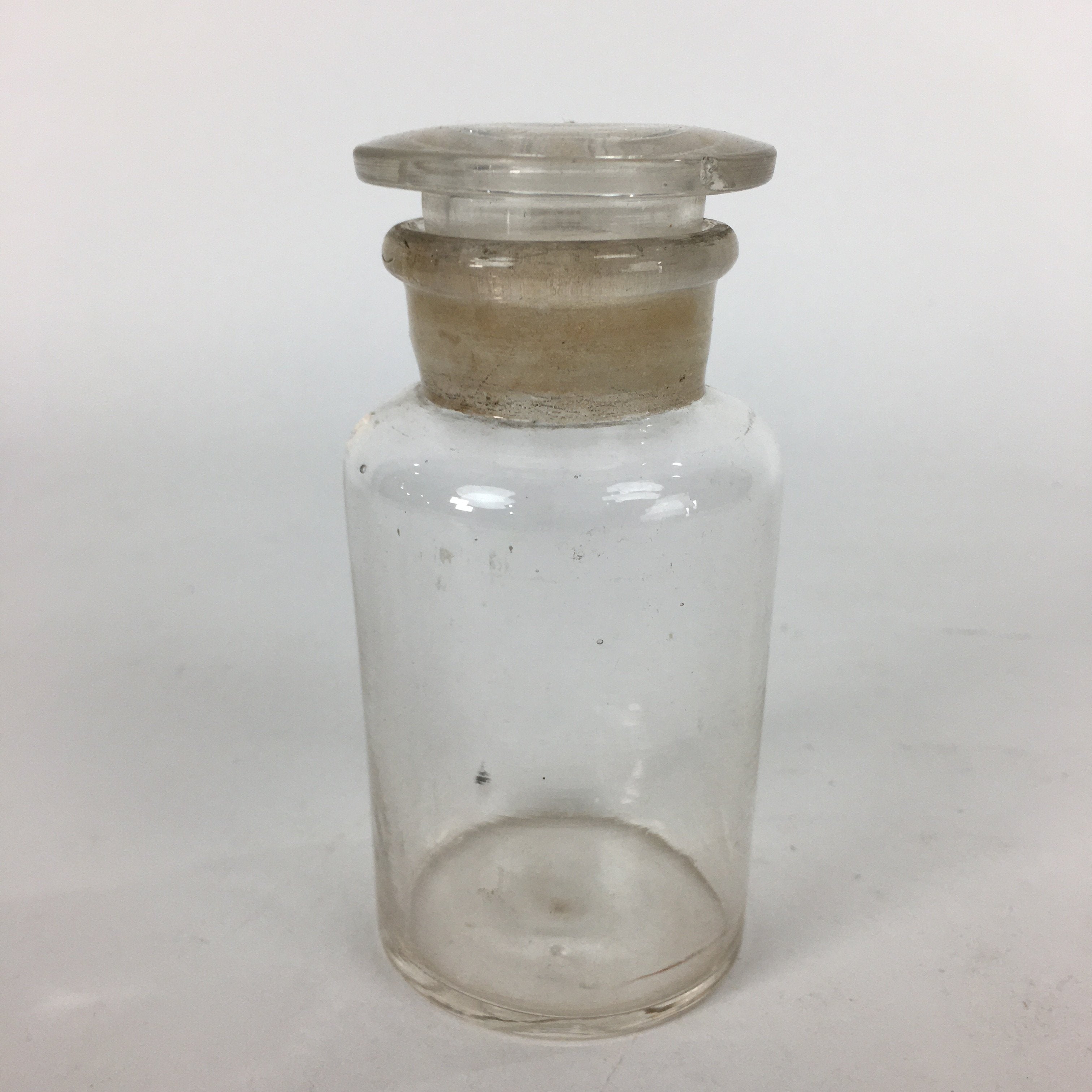 Japanese Lidded Glass Medicine Bottle Vtg Clear Color Glass 11.5 cm Vase MB23
