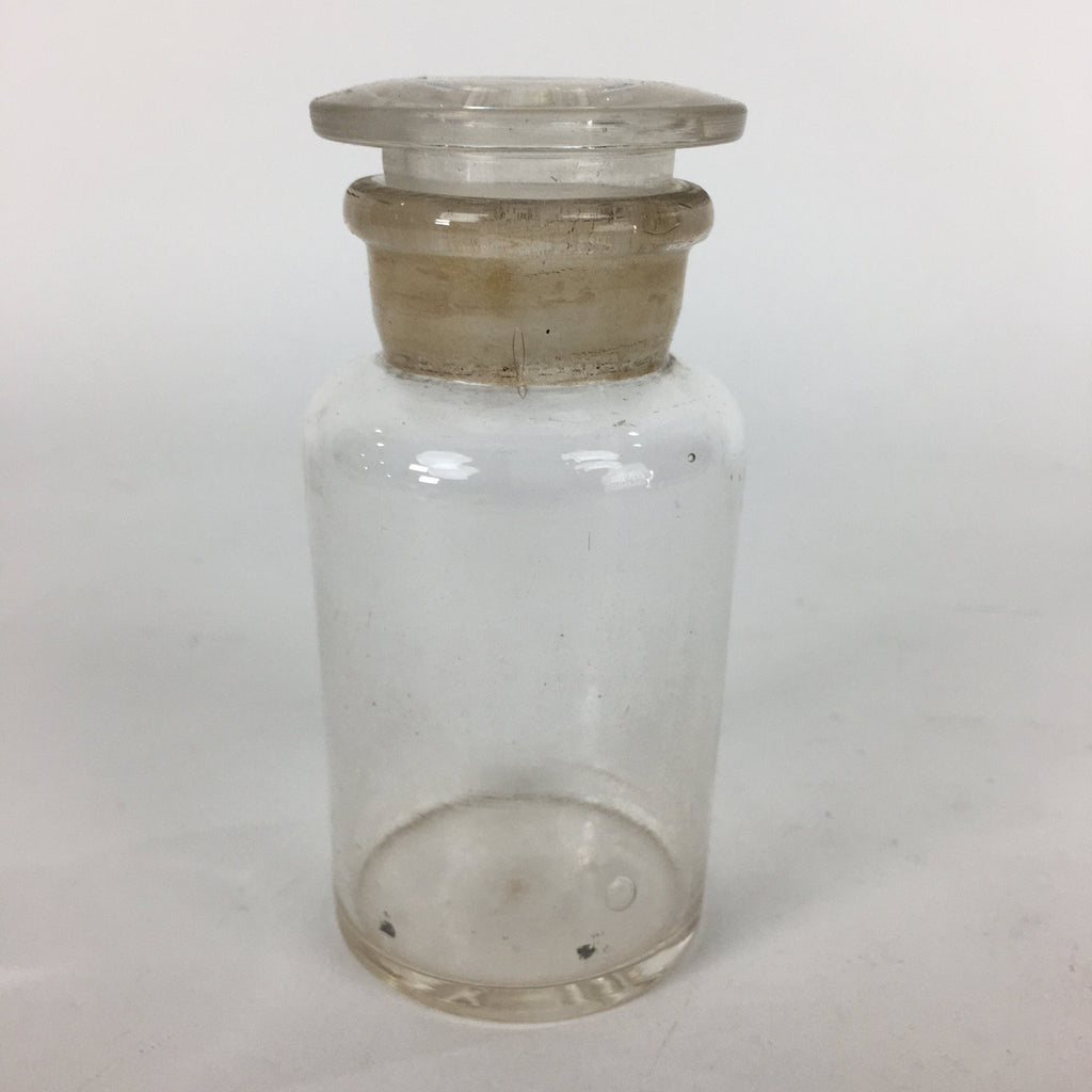 Japanese Lidded Glass Medicine Bottle Vtg Clear Color Glass 11.5 cm Vase MB23