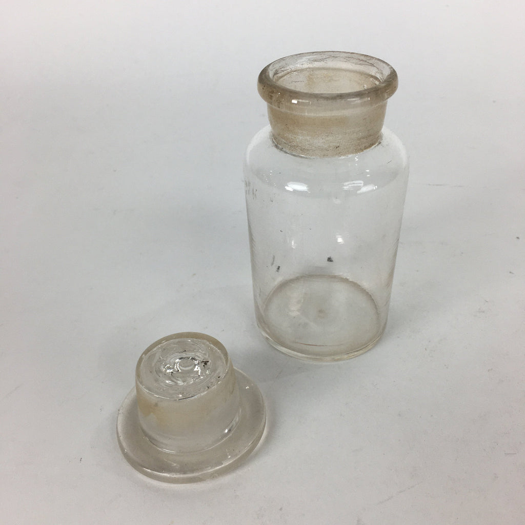 Japanese Lidded Glass Medicine Bottle Vtg Clear Color Glass 11.5 cm Vase MB23