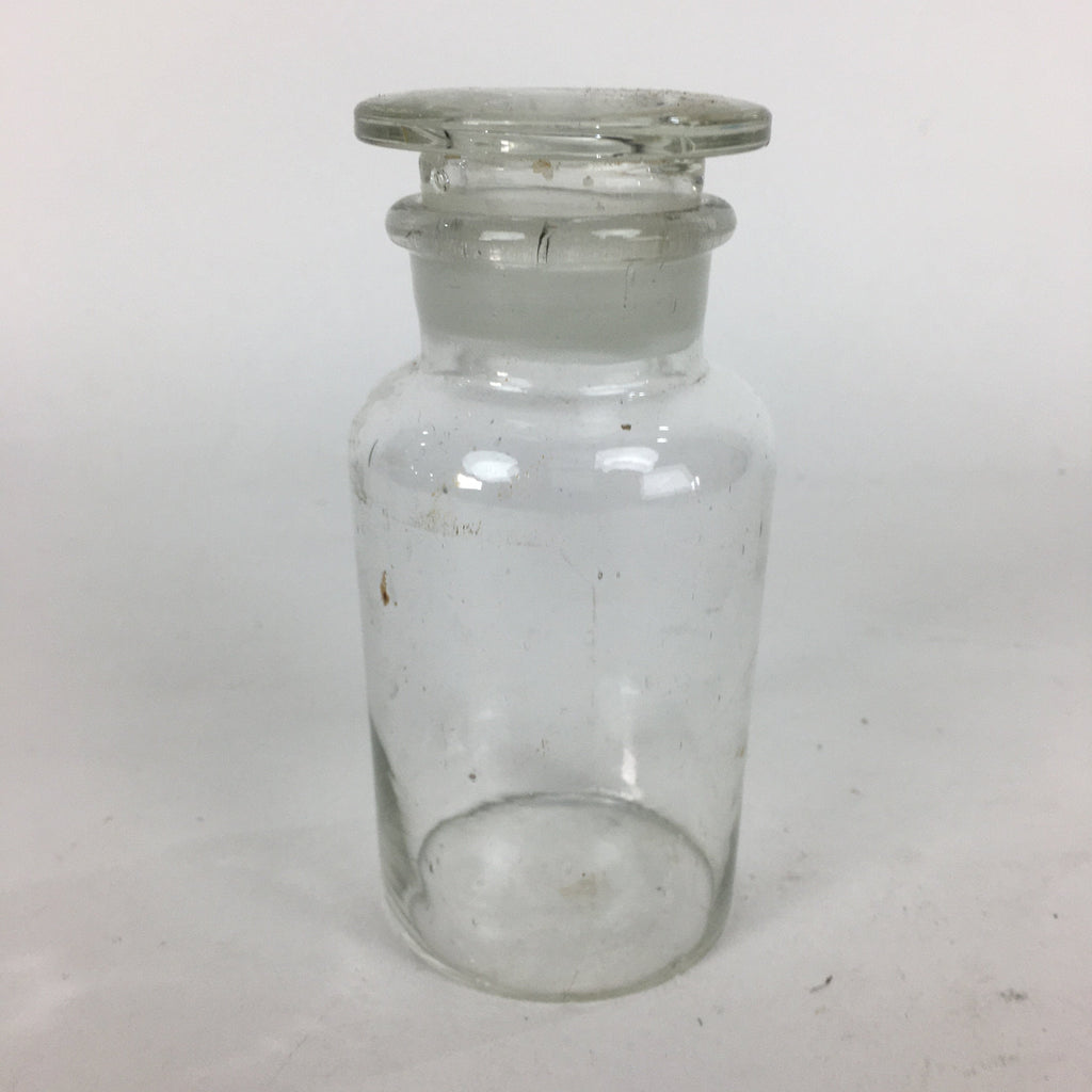 Japanese Lidded Glass Medicine Bottle Vtg Clear Color Glass 12.5 cm Vase MB19