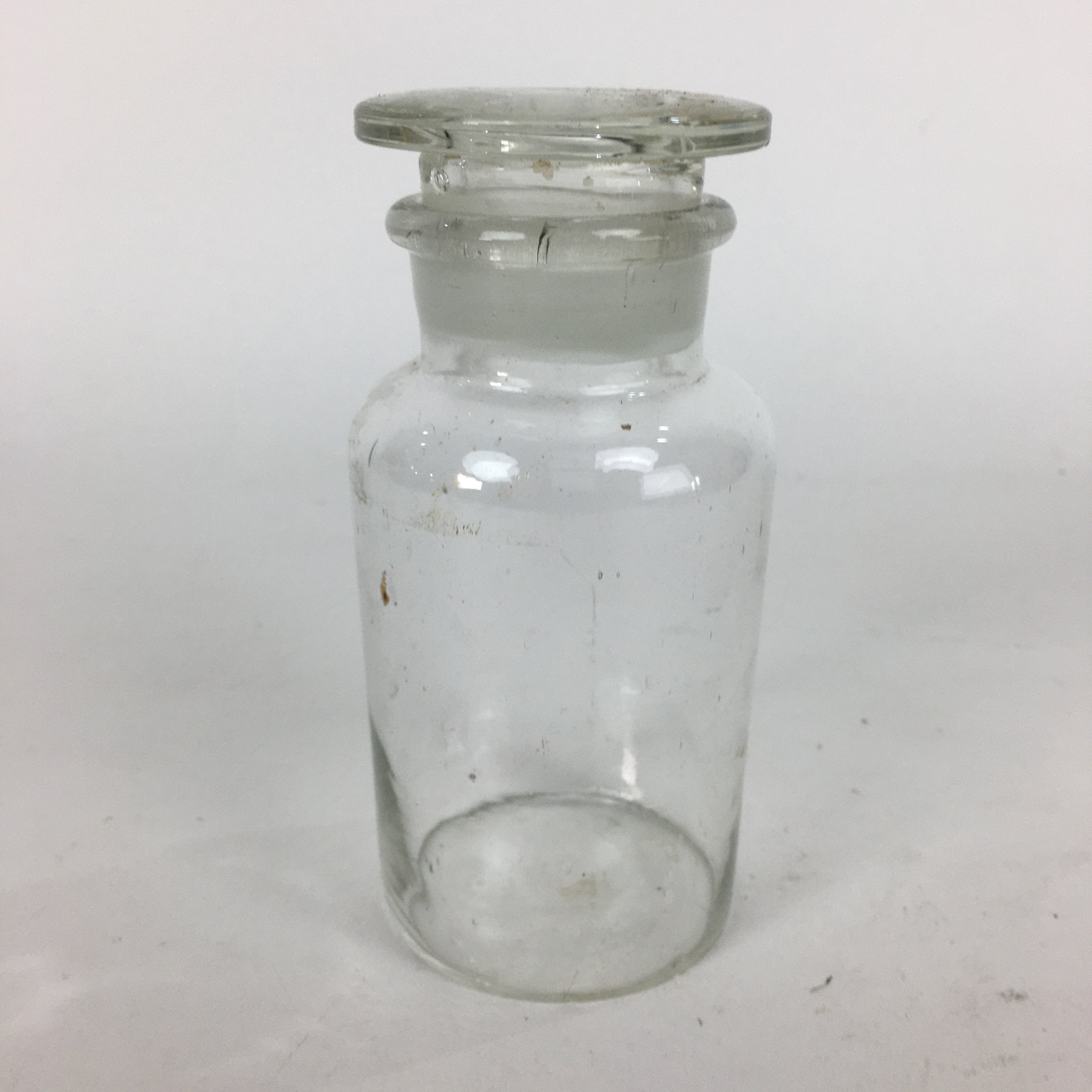 Japanese Lidded Glass Medicine Bottle Vtg Clear Color Glass 12.5 cm Vase MB19