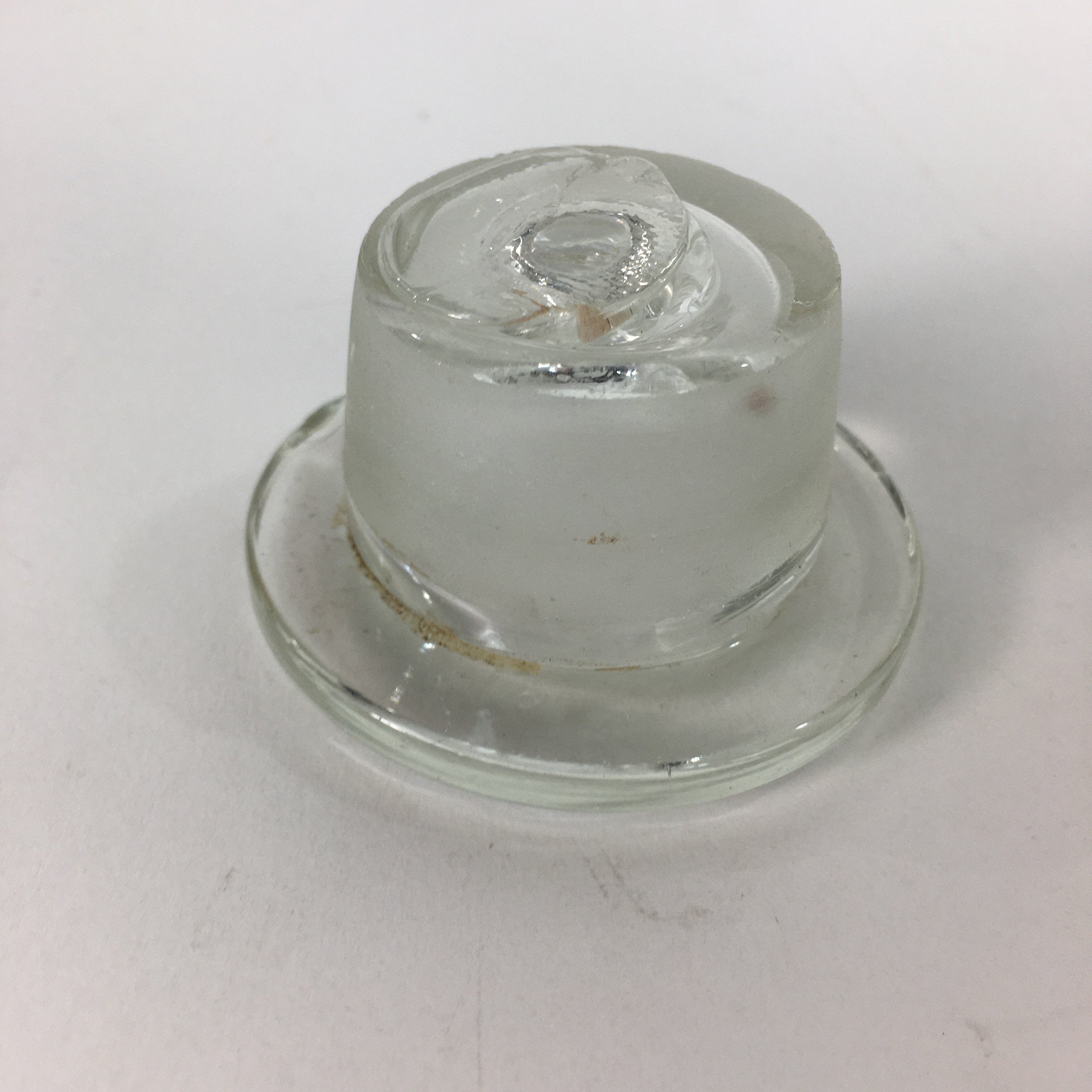 Japanese Lidded Glass Medicine Bottle Vtg Clear Color Glass 12.5 cm Vase MB19