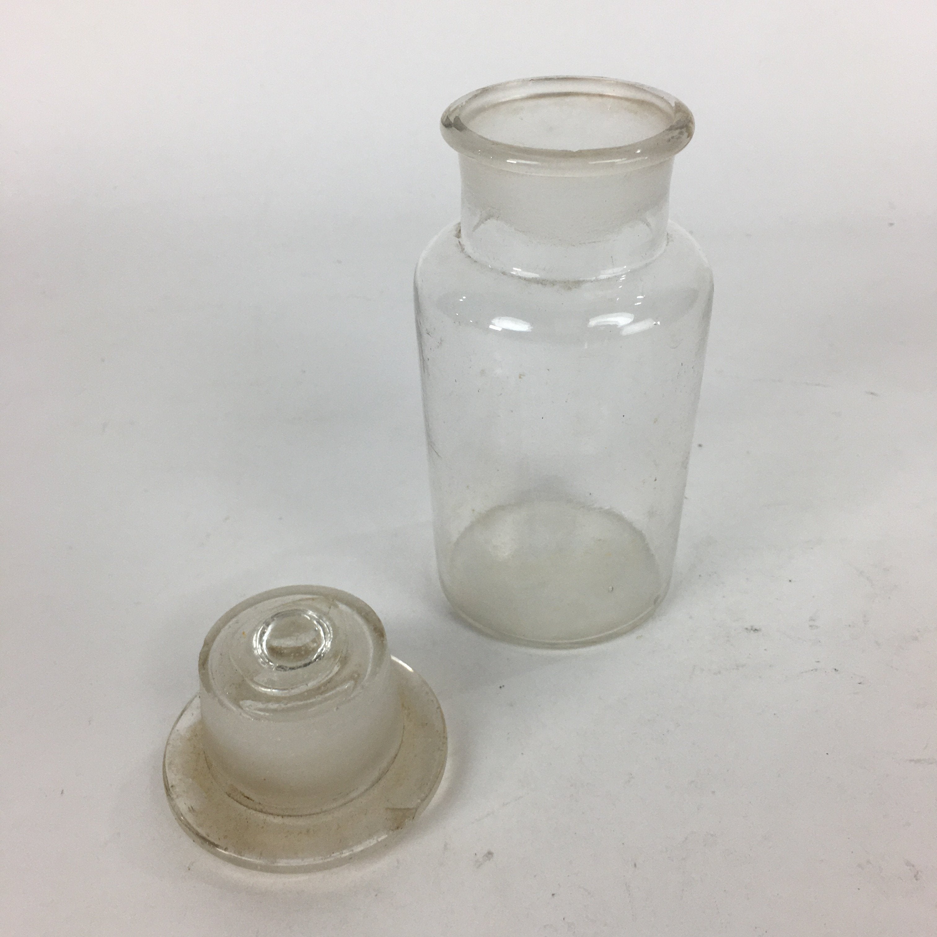Japanese Lidded Glass Medicine Bottle Vtg Clear Color Glass 14.5 cm Vase MB18