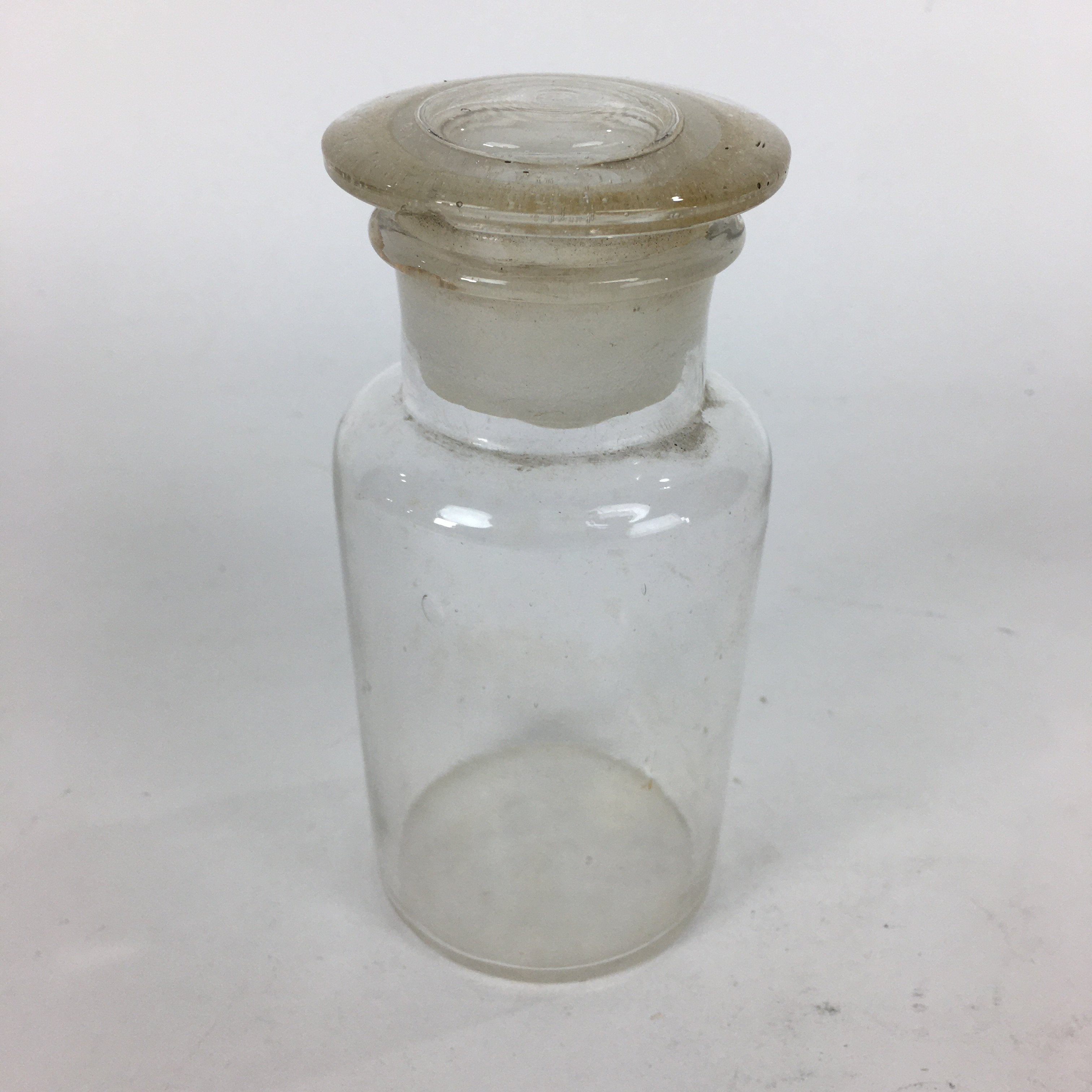 Japanese Lidded Glass Medicine Bottle Vtg Clear Color Glass 14.5 cm Vase MB18