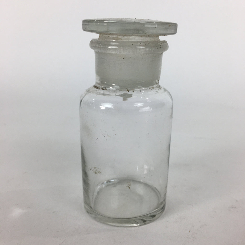 Japanese Lidded Glass Medicine Bottle Vtg Clear Color Glass 8.5 cm Vase MB27