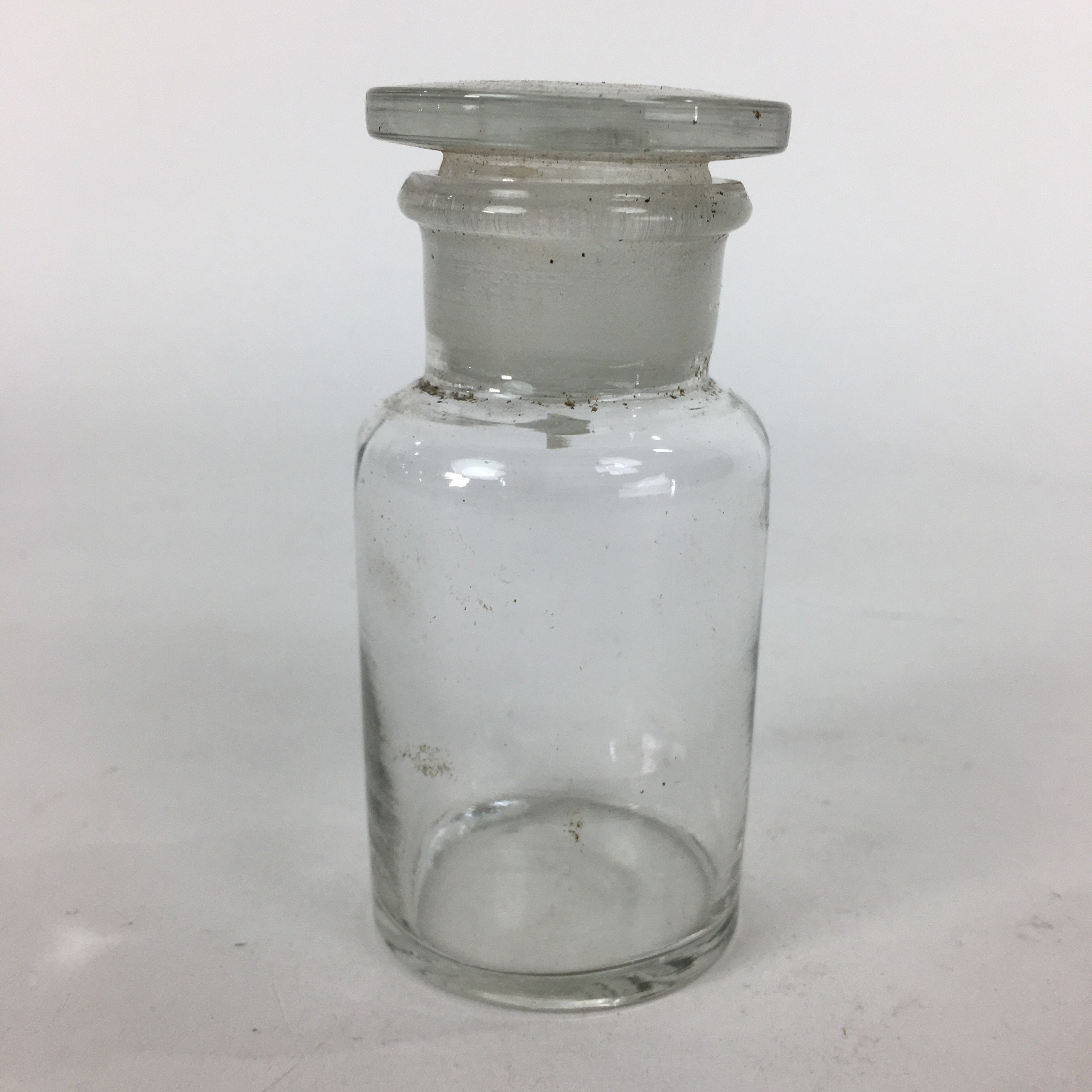 Japanese Lidded Glass Medicine Bottle Vtg Clear Color Glass 8.5 cm Vase MB27