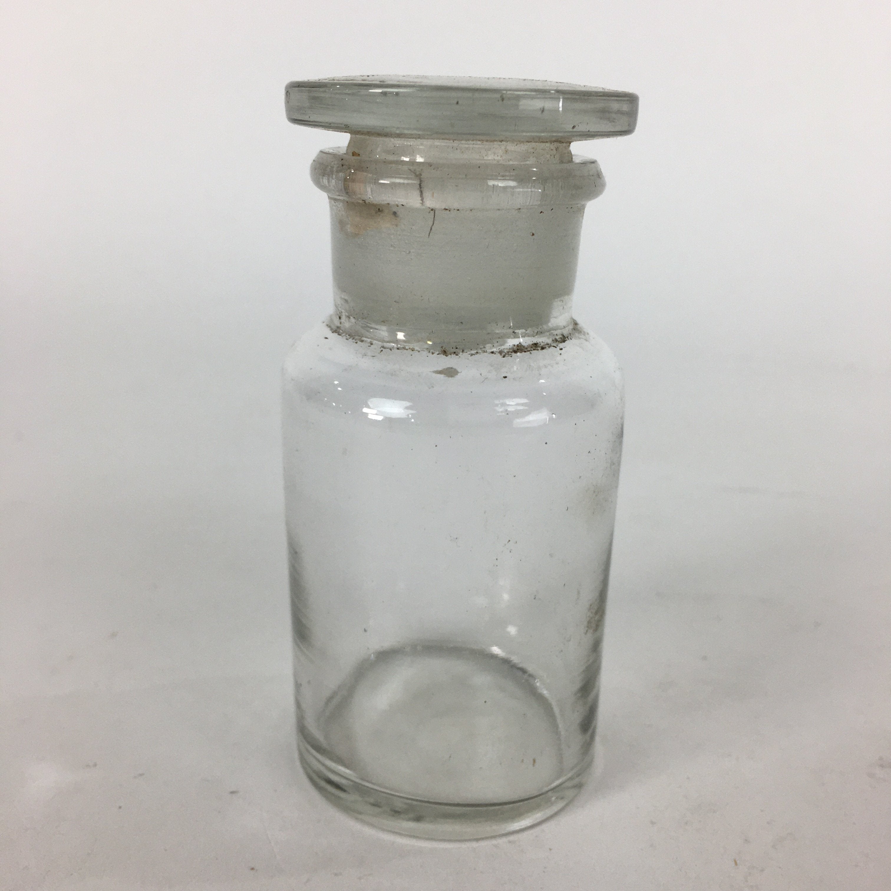 Japanese Lidded Glass Medicine Bottle Vtg Clear Color Glass 8.5 cm Vase MB27