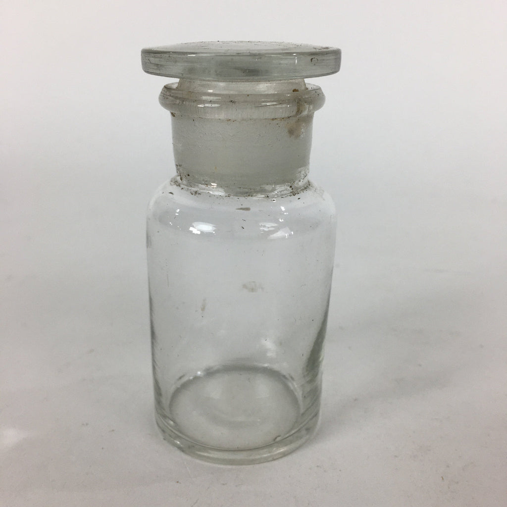 Japanese Lidded Glass Medicine Bottle Vtg Clear Color Glass 8.5 cm Vase MB27