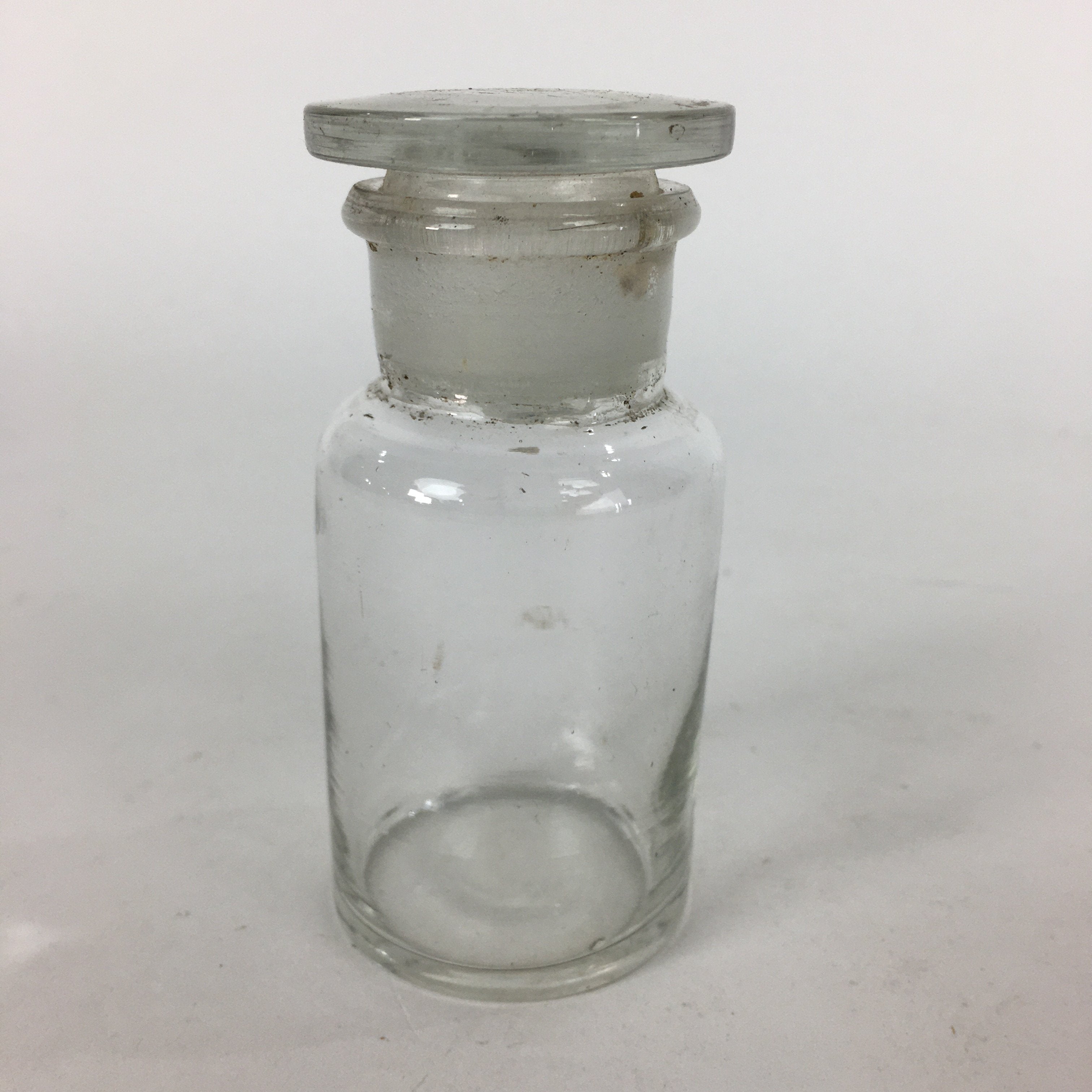 Japanese Lidded Glass Medicine Bottle Vtg Clear Color Glass 8.5 cm Vase MB27