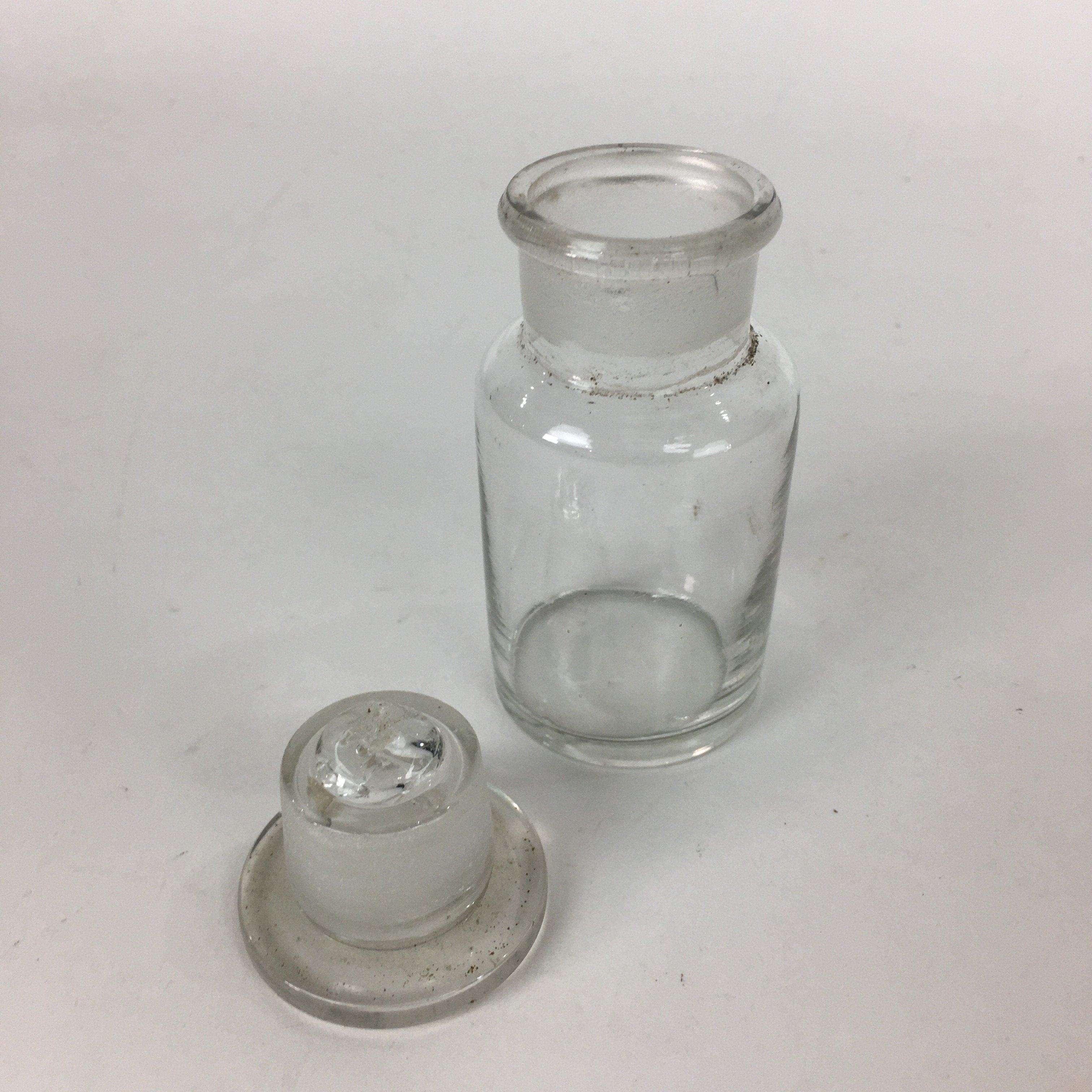 Japanese Lidded Glass Medicine Bottle Vtg Clear Color Glass 8.5 cm Vase MB27