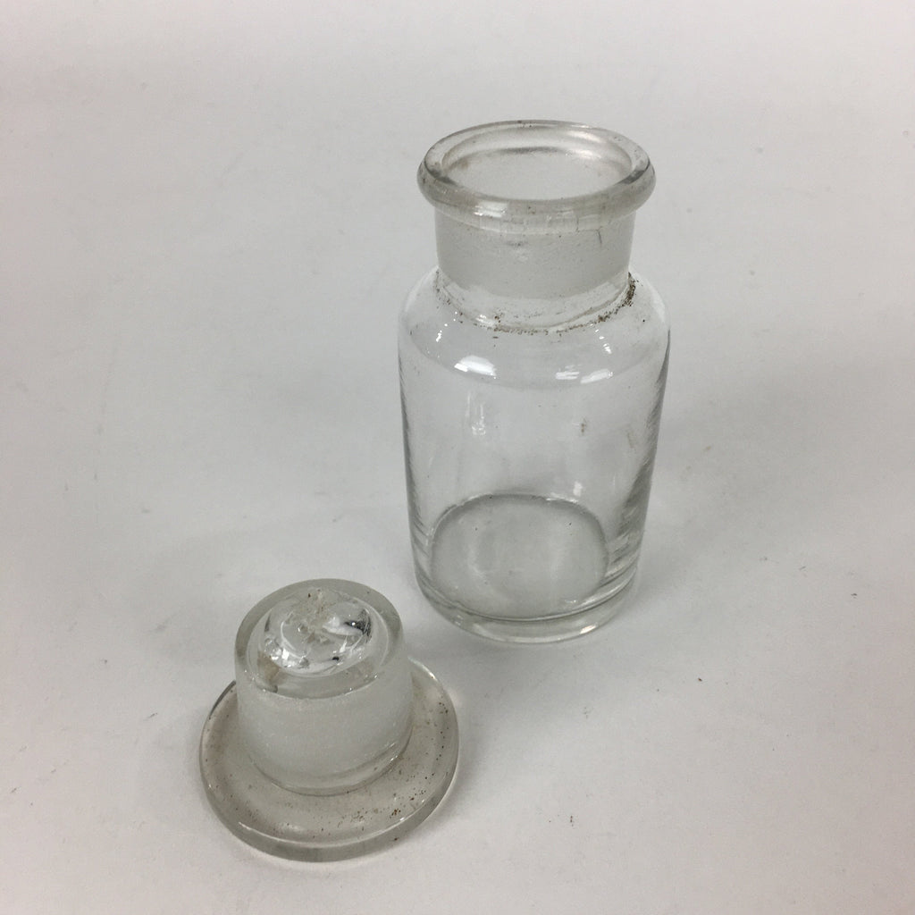 Japanese Lidded Glass Medicine Bottle Vtg Clear Color Glass 8.5 cm Vase MB27