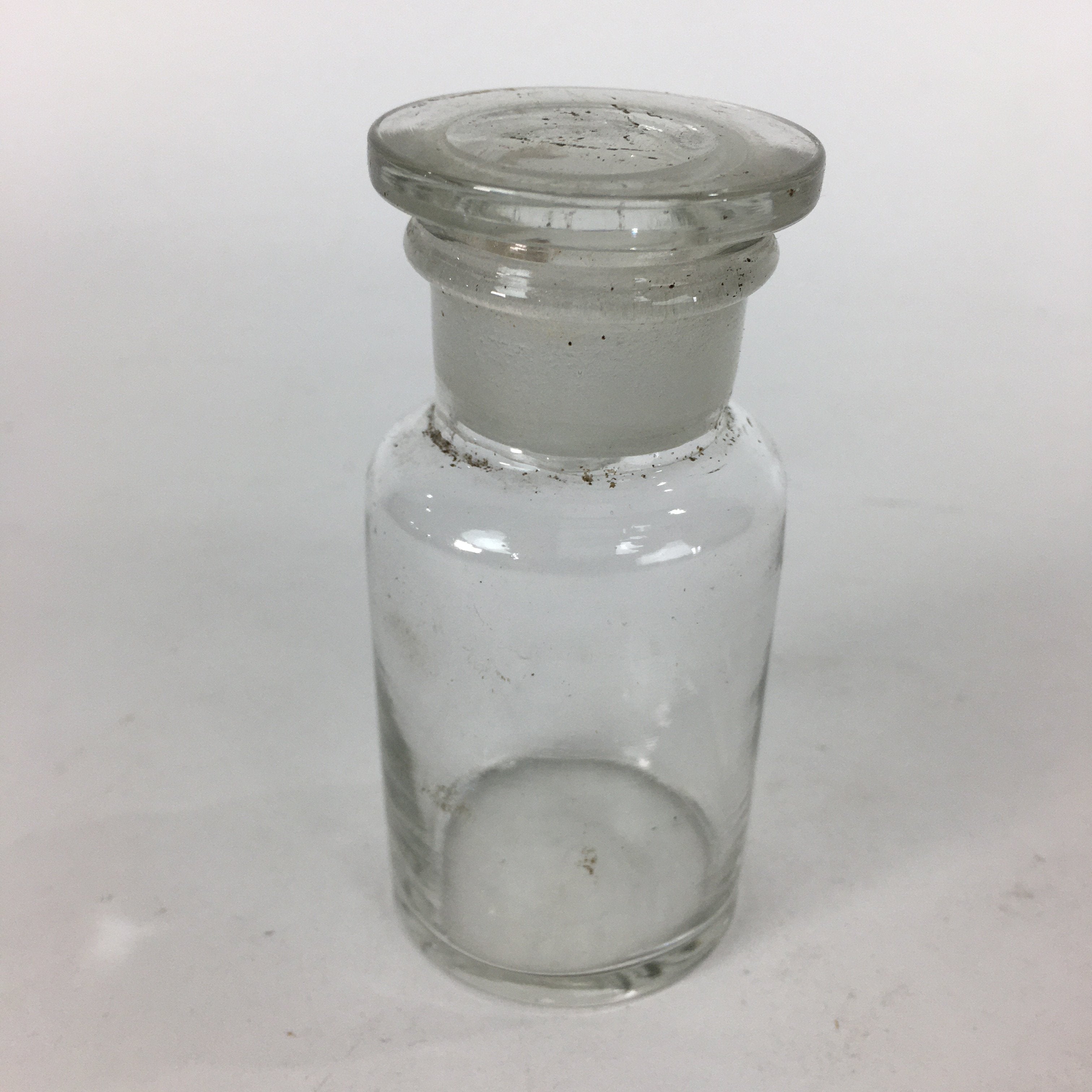 Japanese Lidded Glass Medicine Bottle Vtg Clear Color Glass 8.5 cm Vase MB27