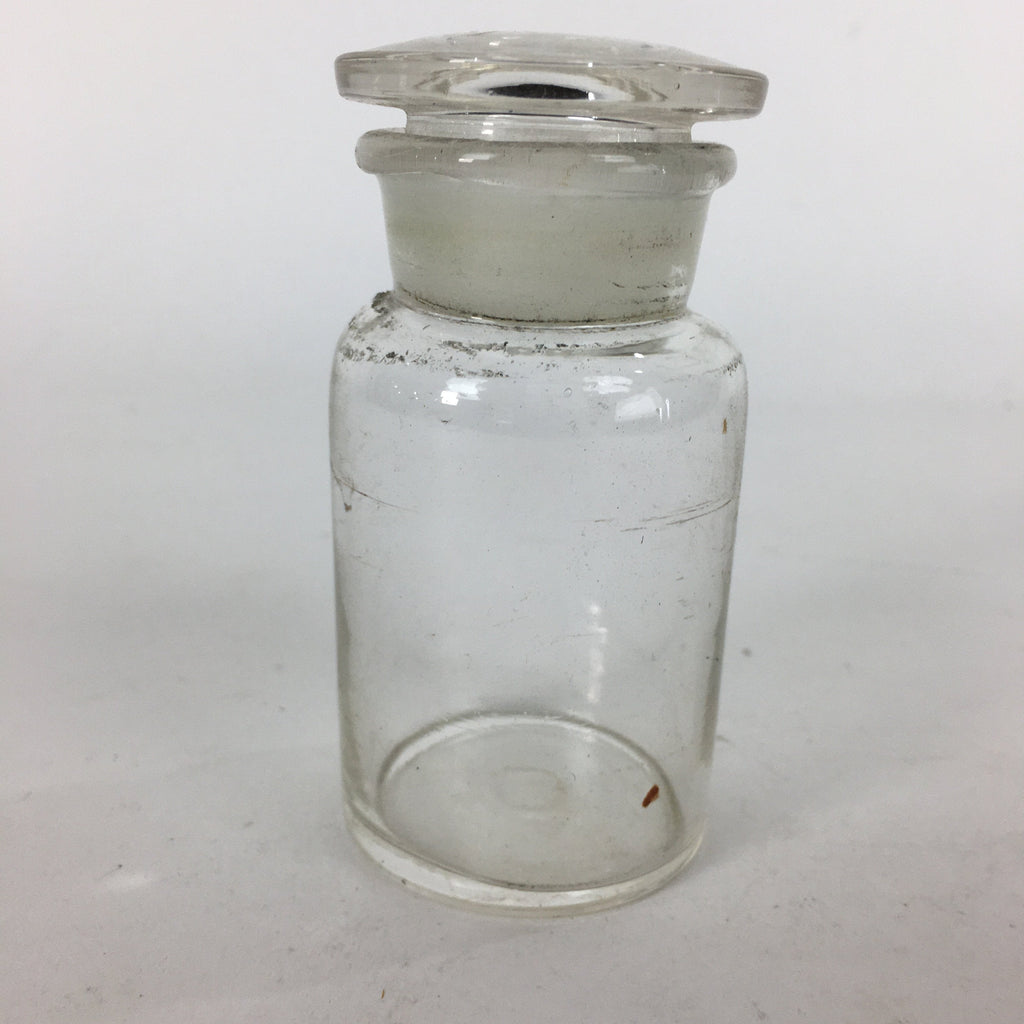 Japanese Lidded Glass Medicine Bottle Vtg Clear Color Glass 8.5 cm Vase MB29