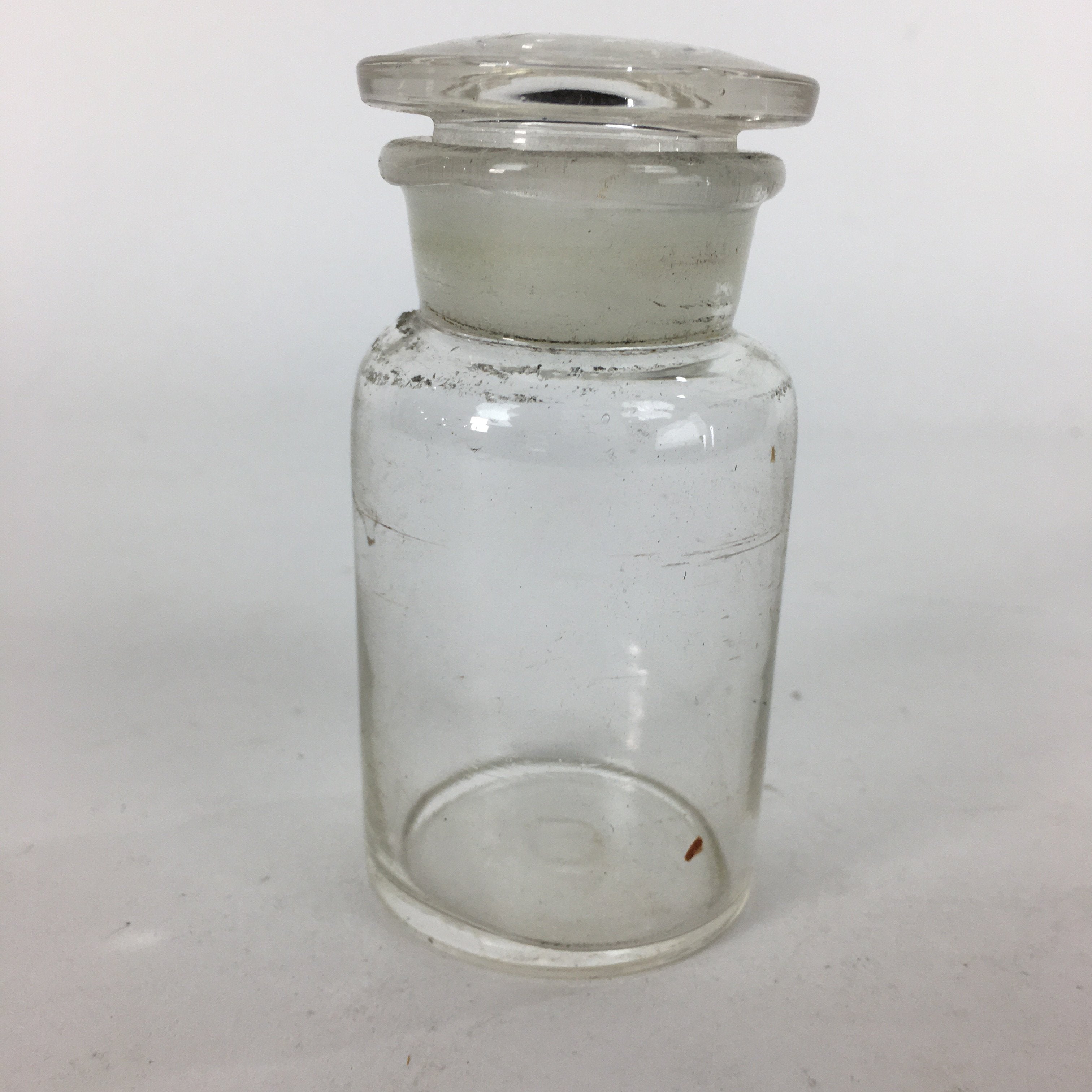 Japanese Lidded Glass Medicine Bottle Vtg Clear Color Glass 8.5 cm Vase MB29