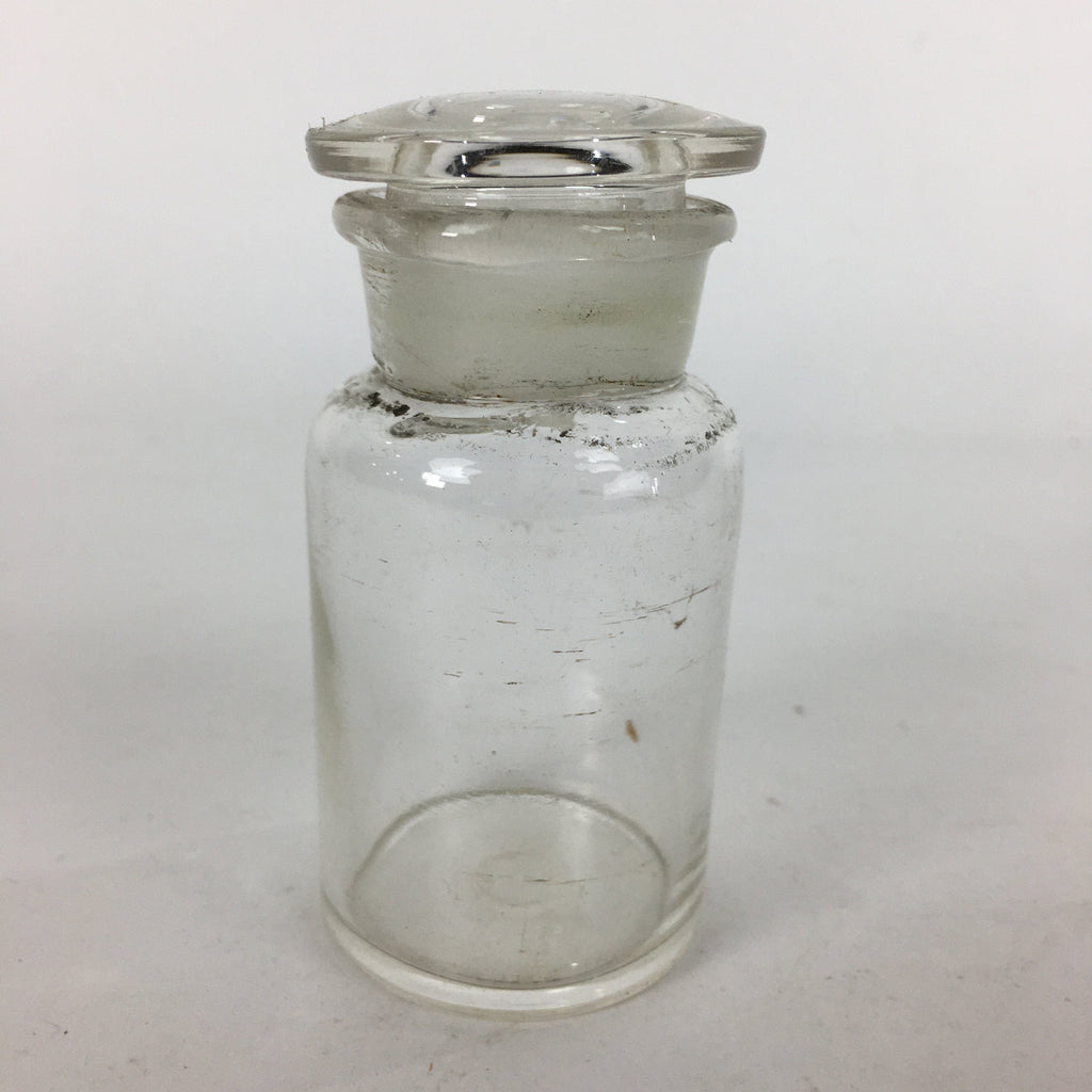Japanese Lidded Glass Medicine Bottle Vtg Clear Color Glass 8.5 cm Vase MB29