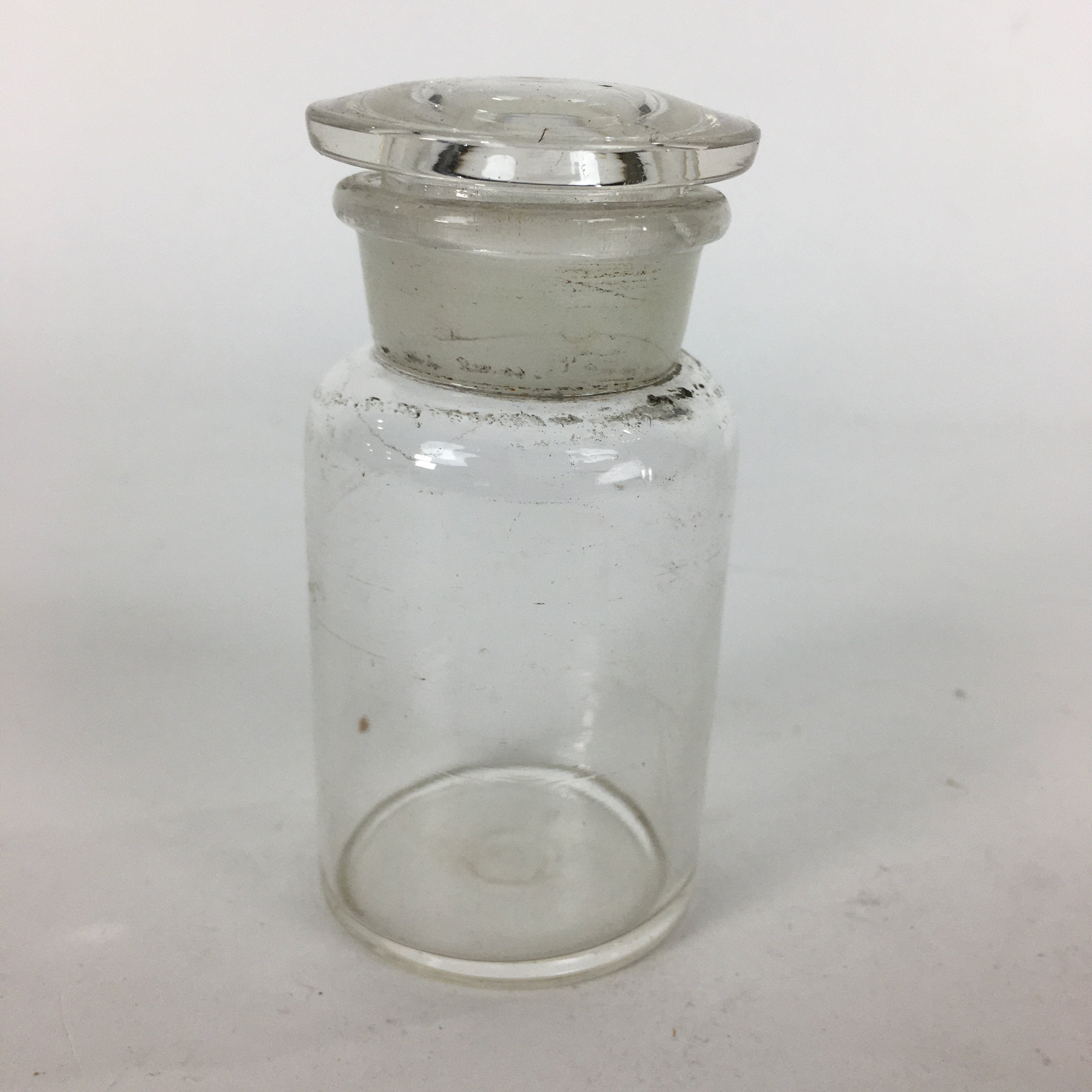 Japanese Lidded Glass Medicine Bottle Vtg Clear Color Glass 8.5 cm Vase MB29