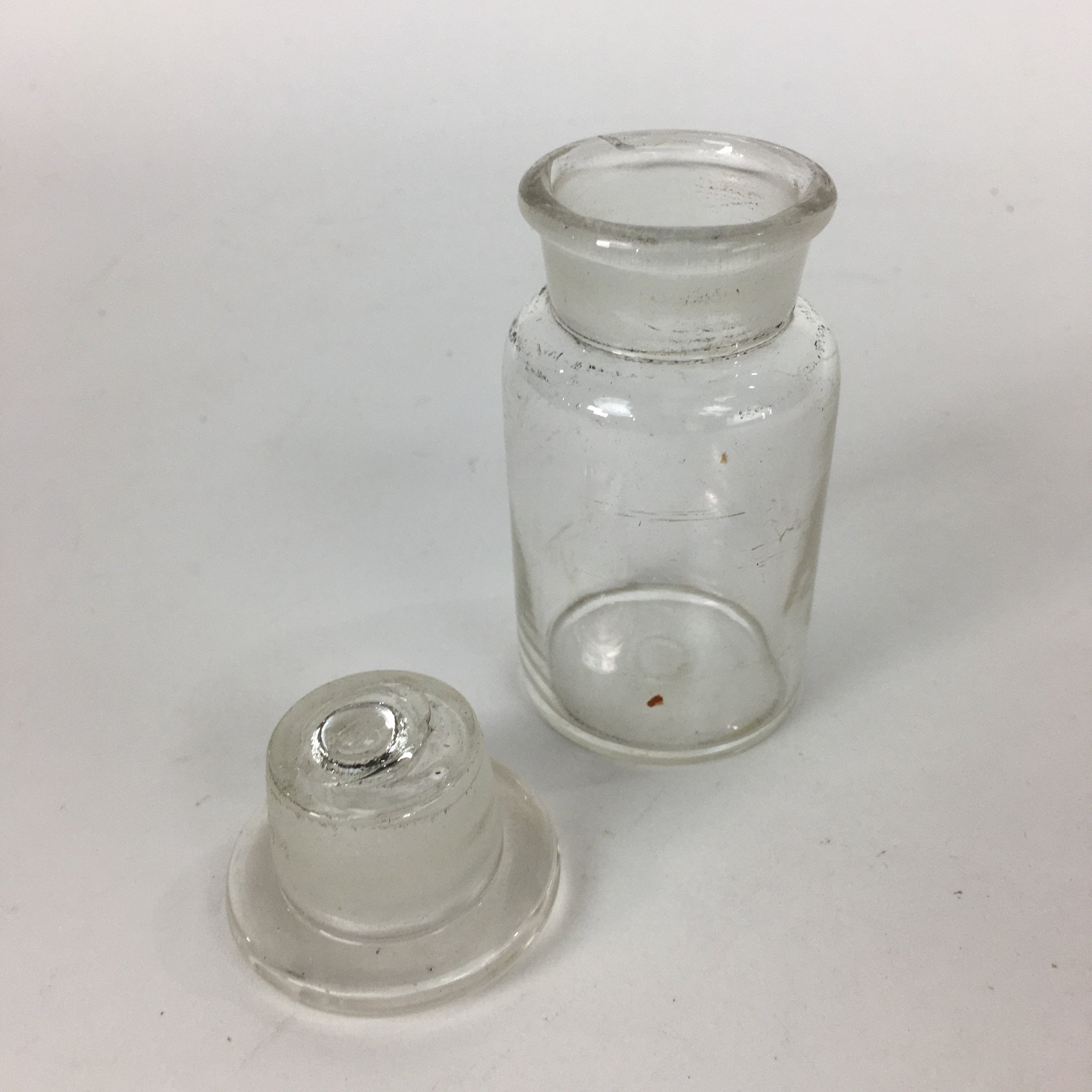 Japanese Lidded Glass Medicine Bottle Vtg Clear Color Glass 8.5 cm Vase MB29