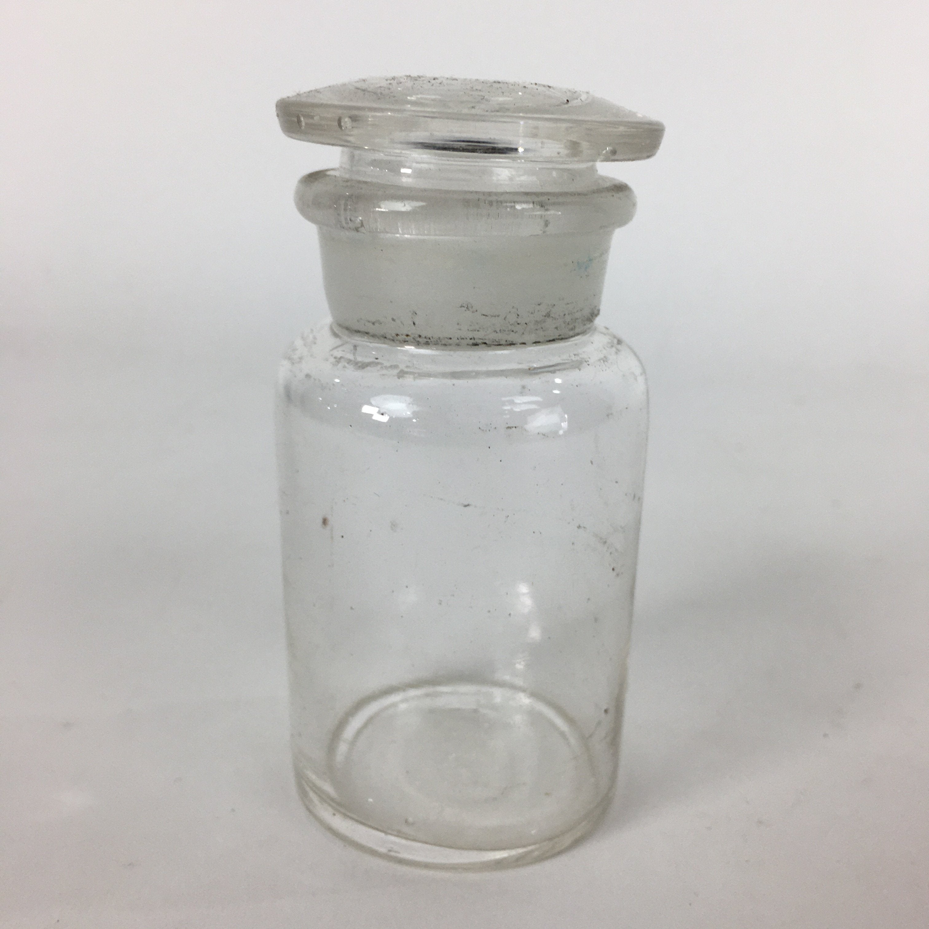 Japanese Lidded Glass Medicine Bottle Vtg Clear Color Glass 8.5 cm Vase MB30