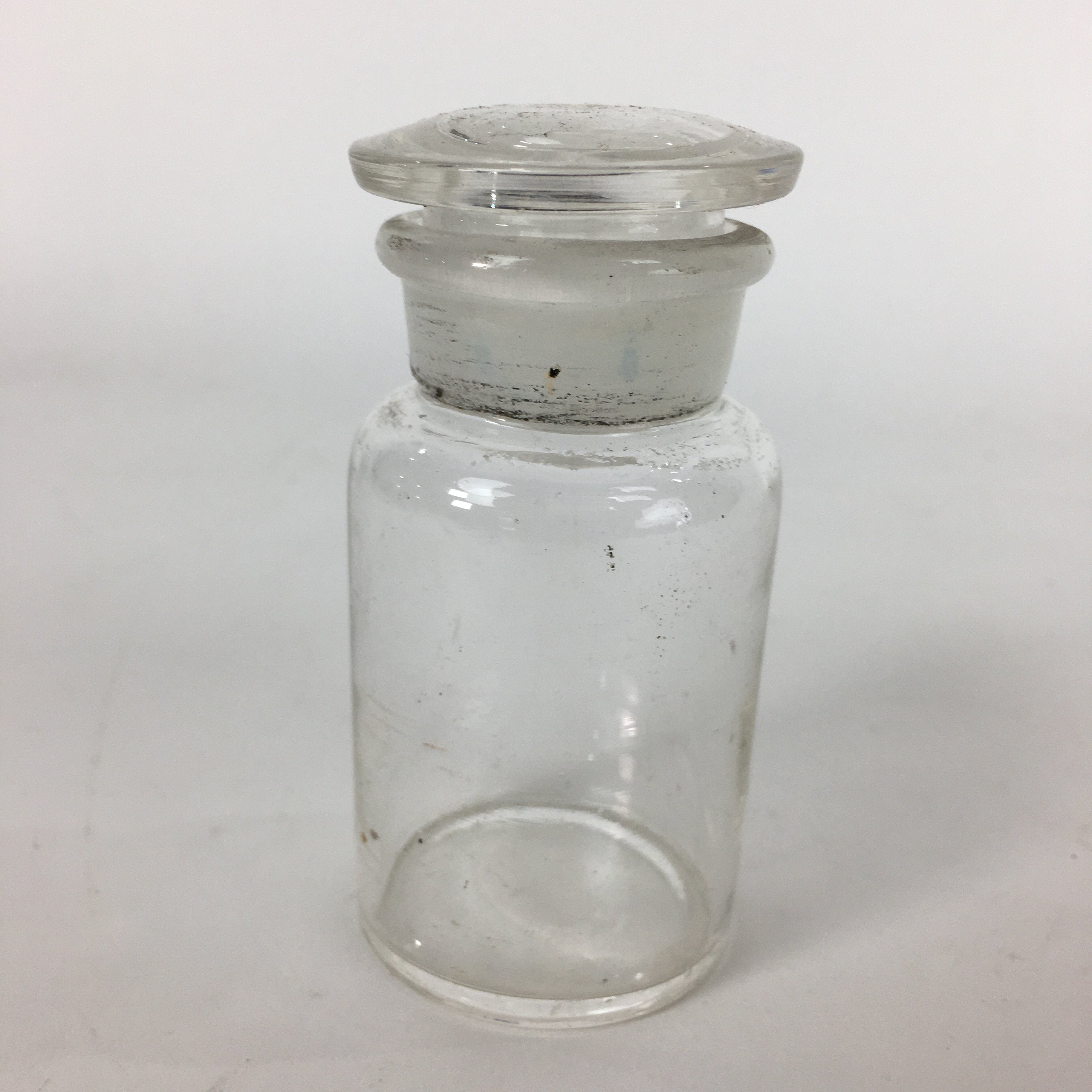 Japanese Lidded Glass Medicine Bottle Vtg Clear Color Glass 8.5 cm Vase MB30