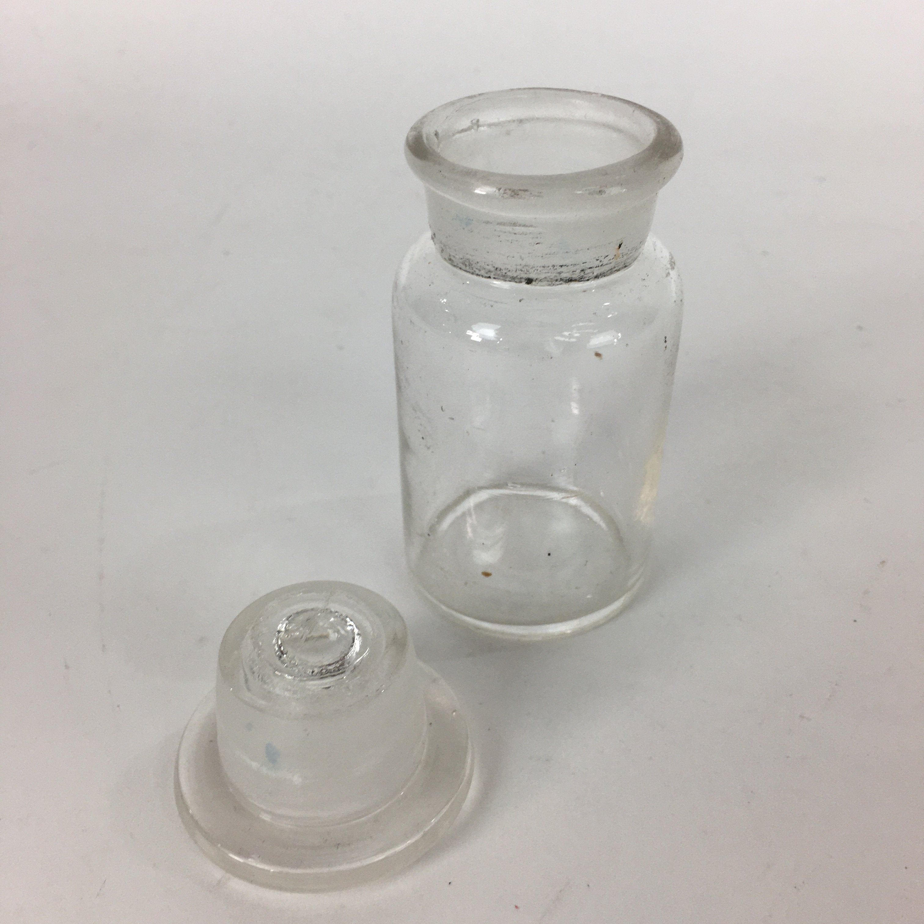 Japanese Lidded Glass Medicine Bottle Vtg Clear Color Glass 8.5 cm Vase MB30