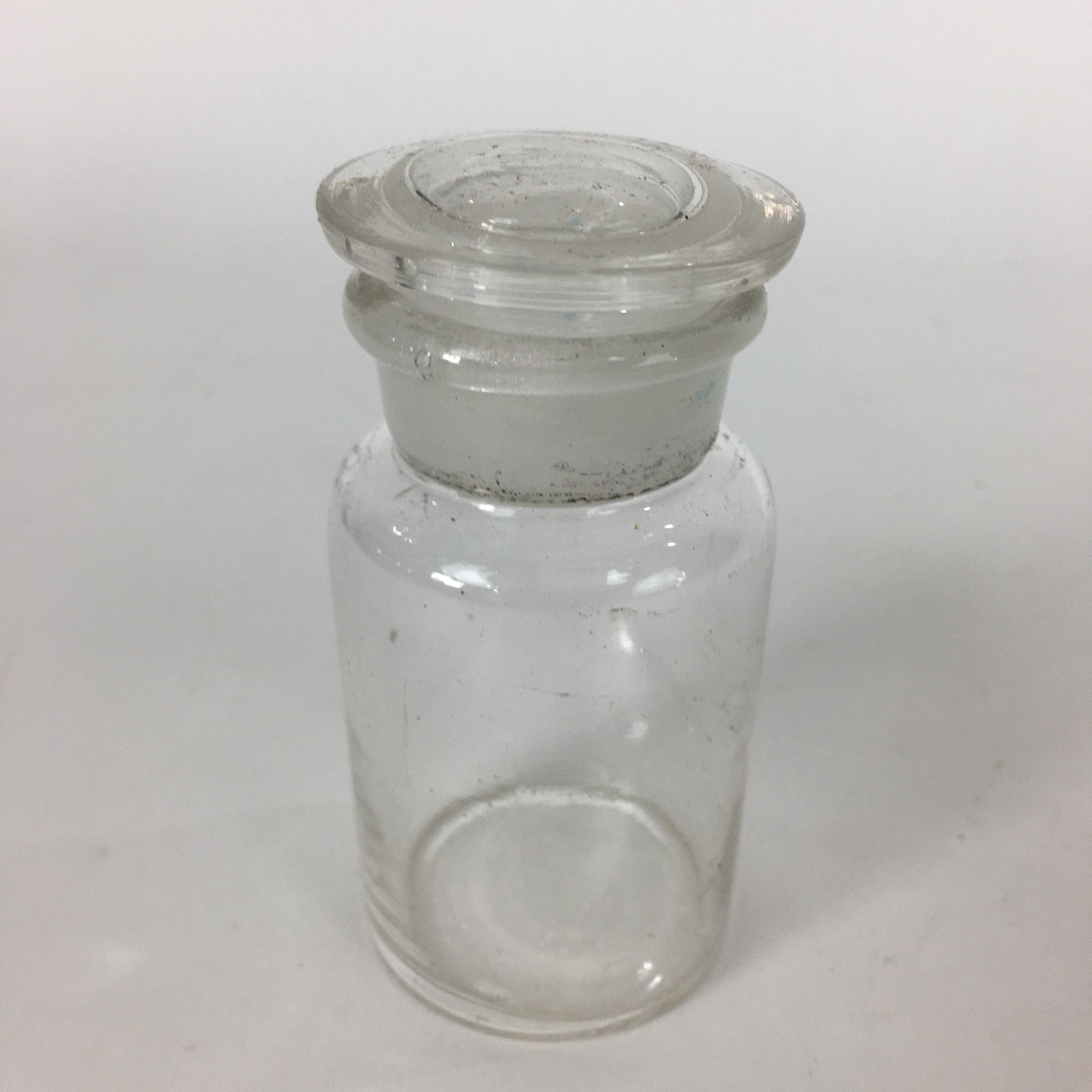 Japanese Lidded Glass Medicine Bottle Vtg Clear Color Glass 8.5 cm Vase MB30