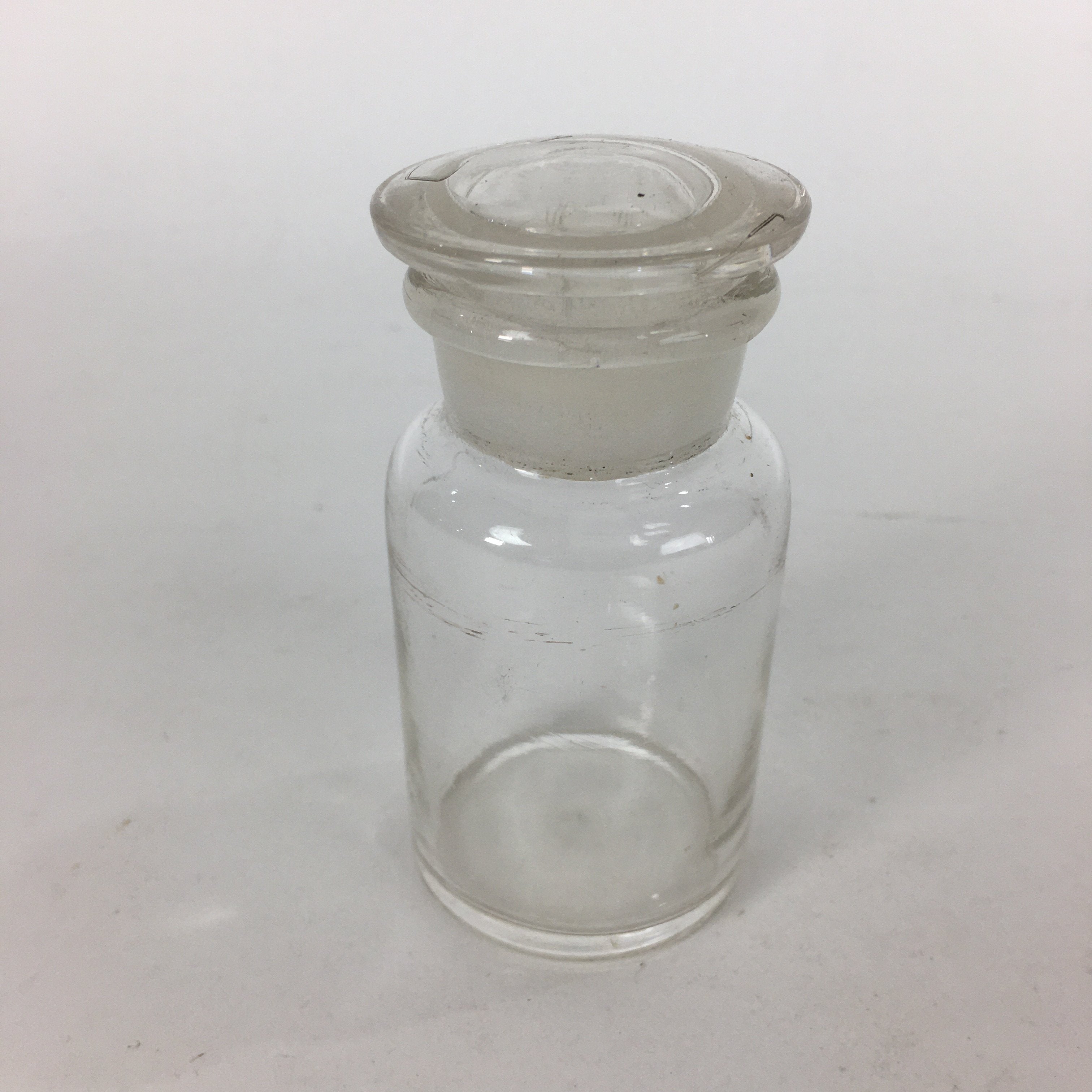 Japanese Lidded Glass Medicine Bottle Vtg Clear Color Glass 9 cm