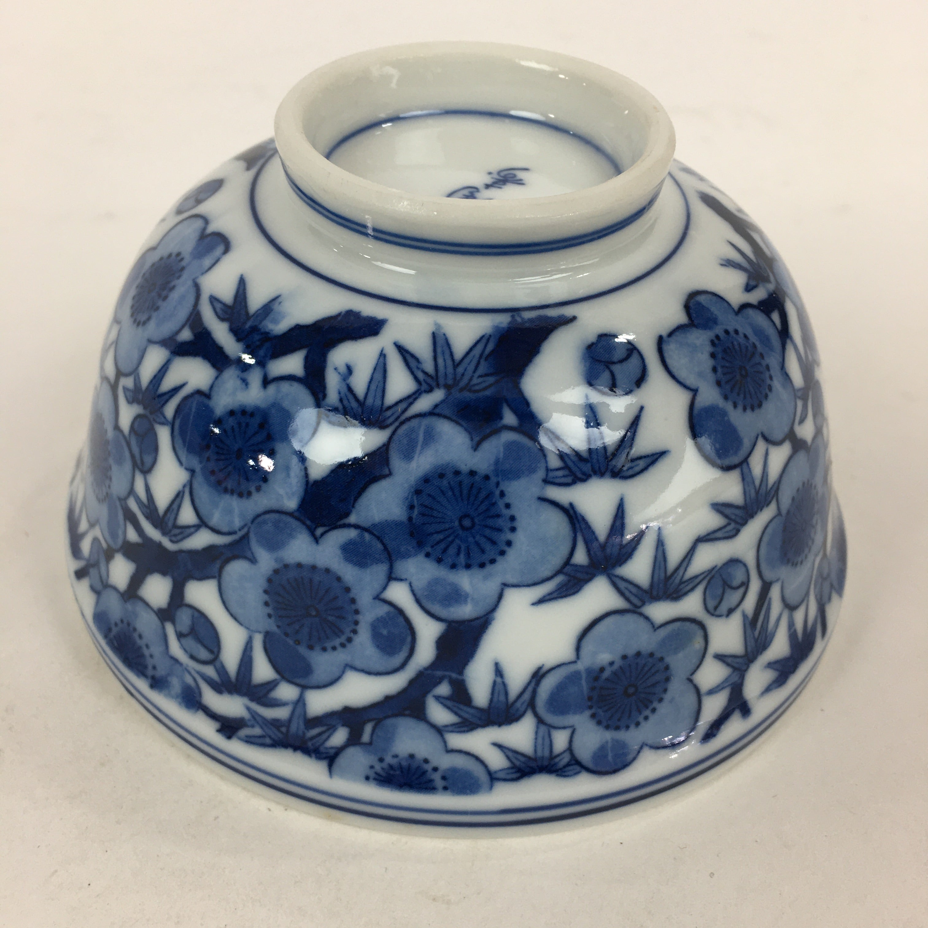 Japanese Lidded Rice Bowl Vtg Blue White Sometsuke Porcelain Floral QT148